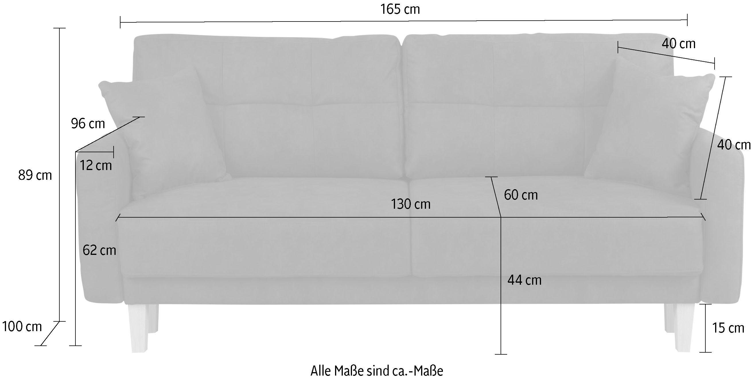 Home affaire 2-zitsbank TRIPLO met golfsysteem, afmetingen B/D/H: 165/100/89 cm Bank met stiksel in het ruggebied, incl. rugkussen en sierkussen