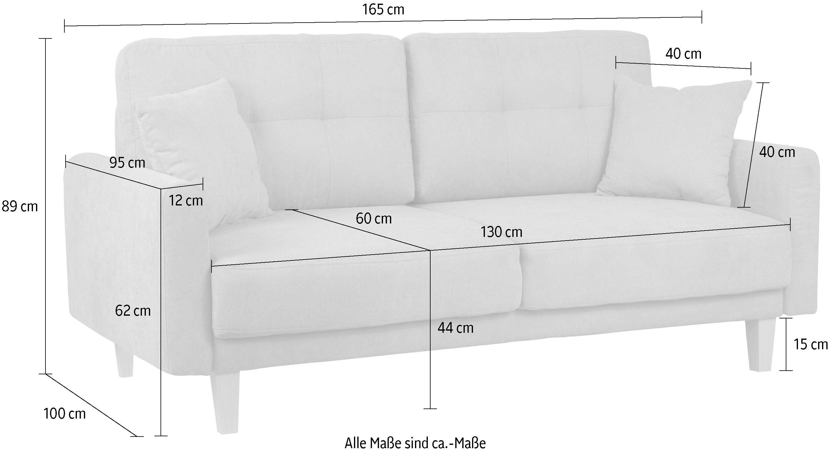 Home affaire 2-zitsbank TRIPLO met golfsysteem, afmetingen B/D/H: 165/100/89 cm Bank met stiksel in het ruggebied, incl. rugkussen en sierkussen