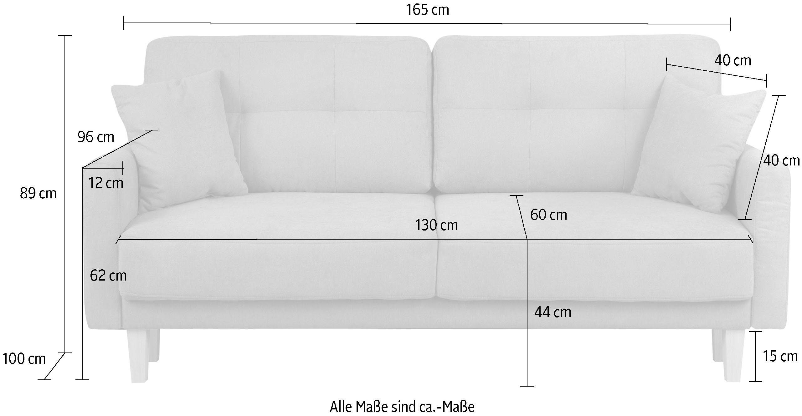 Home affaire 2-zitsbank TRIPLO met golfsysteem, afmetingen B/D/H: 165/100/89 cm Bank met stiksel in het ruggebied, incl. rugkussen en sierkussen