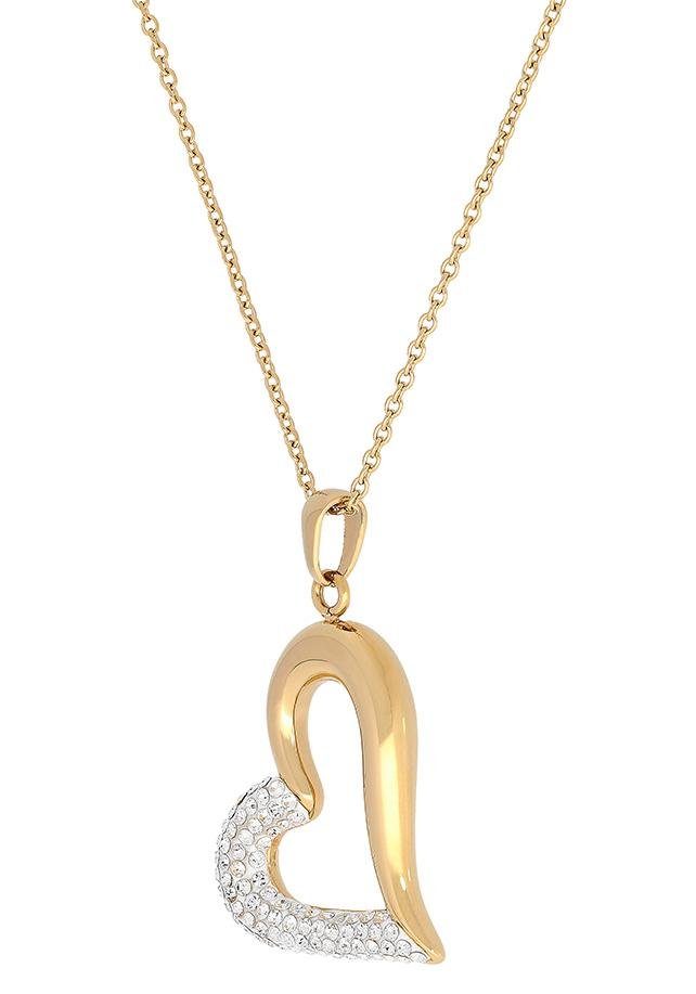 Firetti Hartketting Sieraad cadeau fonkelend hart in asymmetrische vorm, bicolor