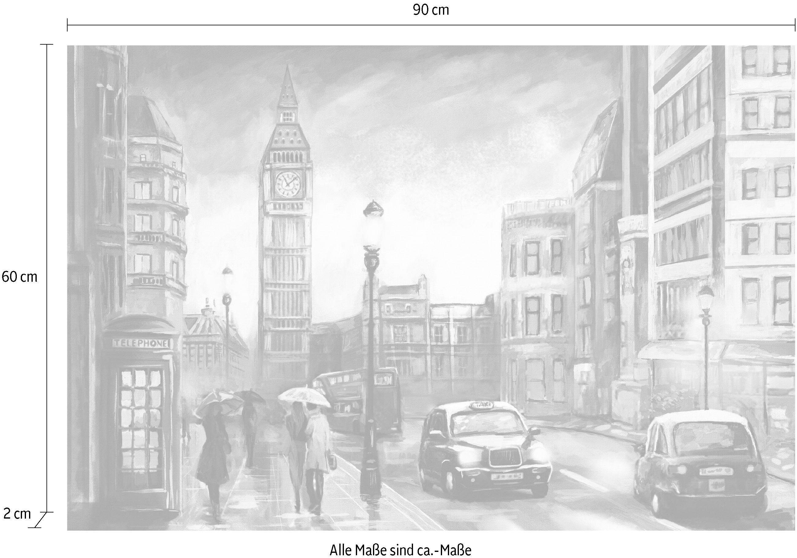 Places of Style Artprint op linnen Londen Premium canvasstof, handgemaakt in Duitsland, 90x60cm