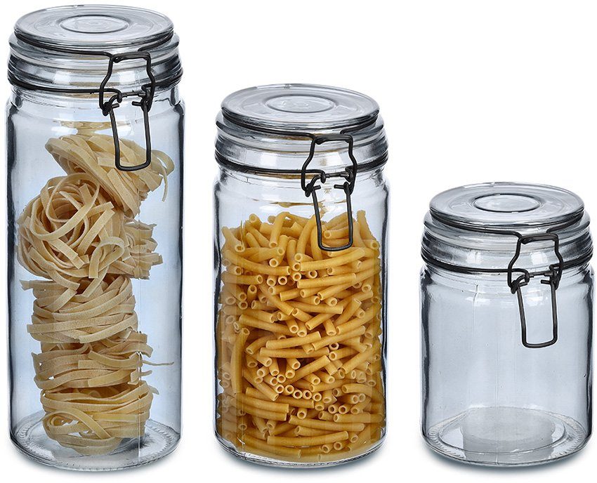 Zeller Present Glazen voorraadpot met beugelsluiting (set, 3-delig) voedsel bewaardozen