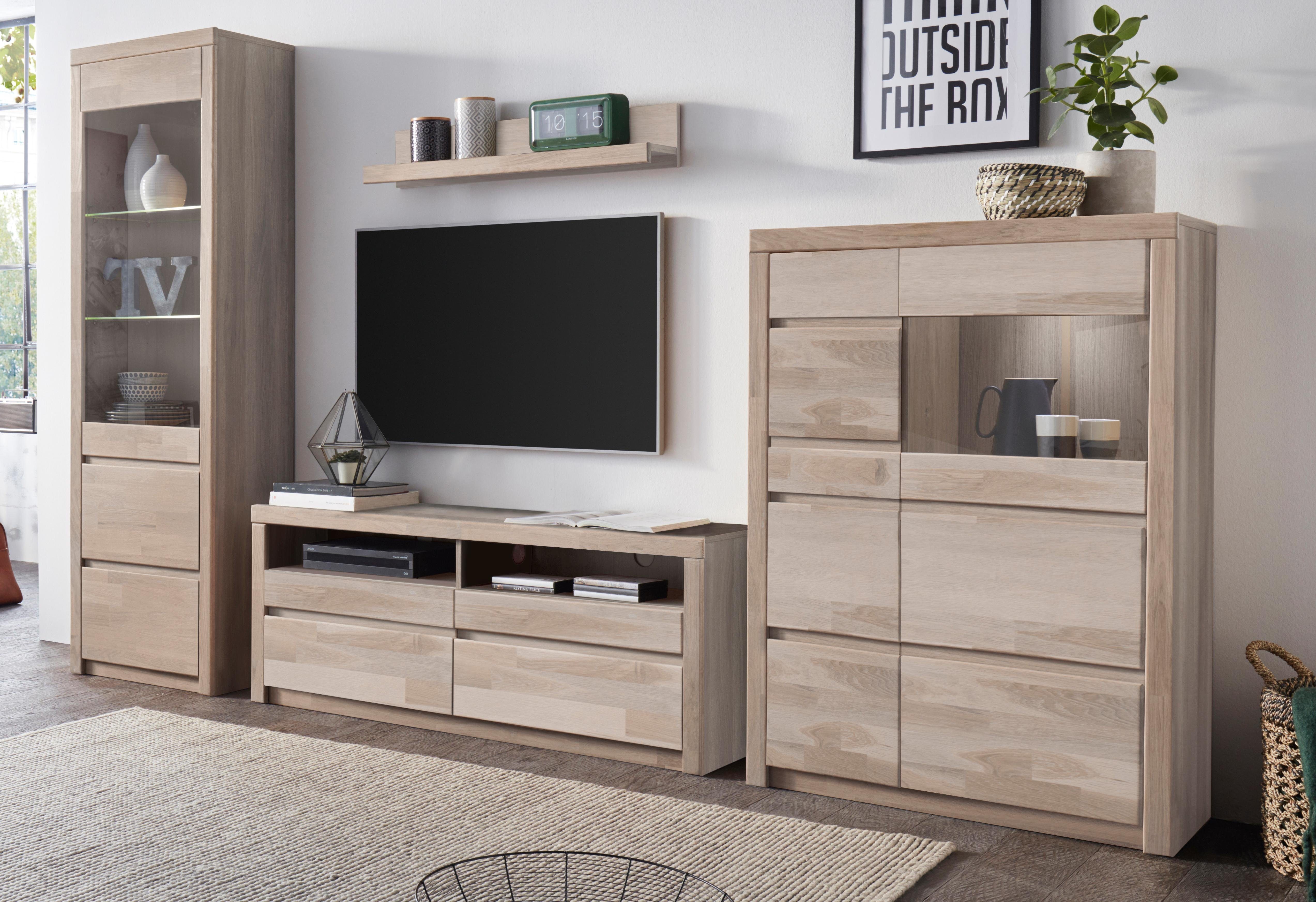 Home affaire Wandmeubel Silkeborg gedeeltelijk massief hout (set, 4-delig) tv-wandmeubels bruin