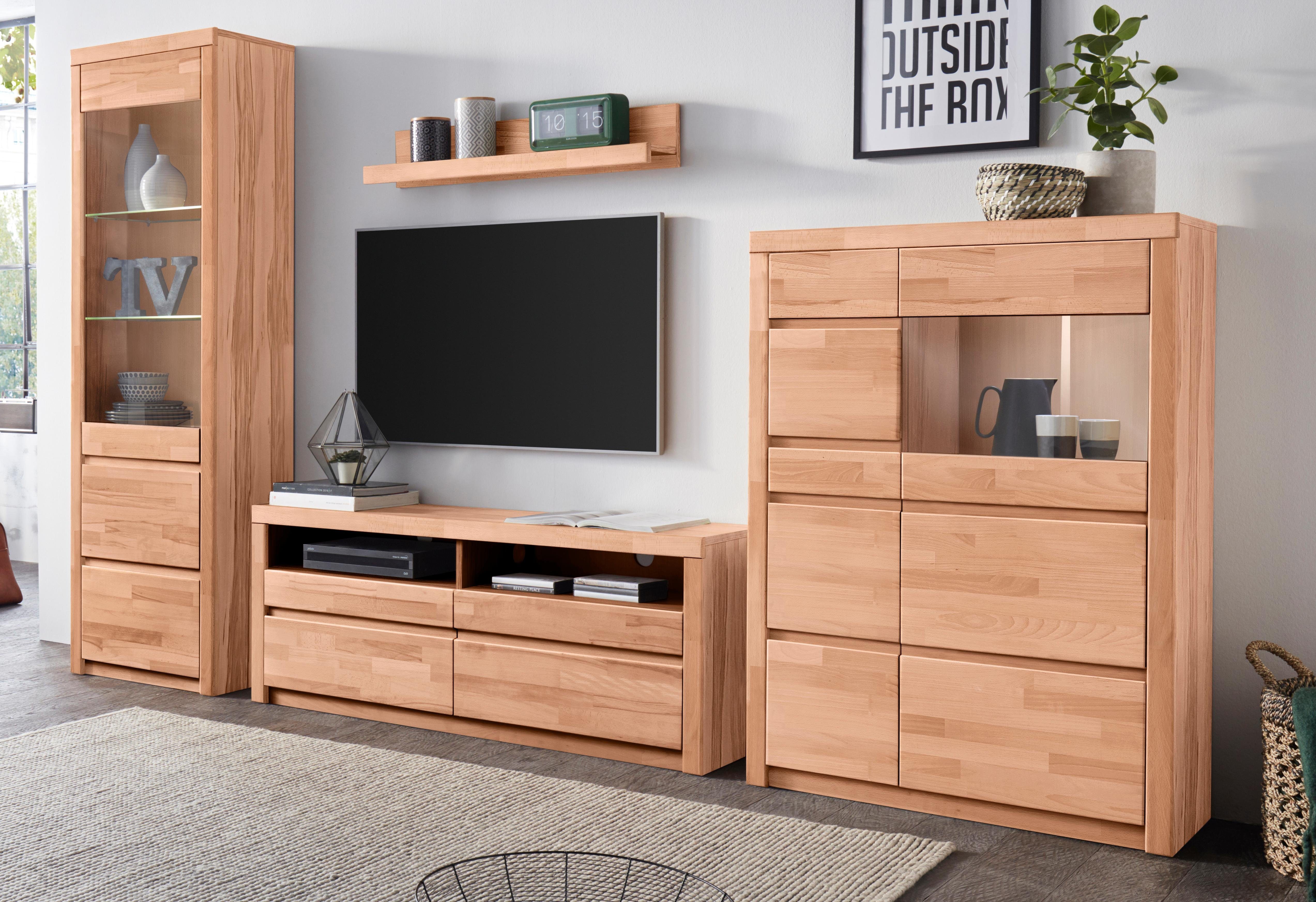 Home affaire Wandmeubel Silkeborg gedeeltelijk massief hout (set, 4-delig) tv-wandmeubels beige