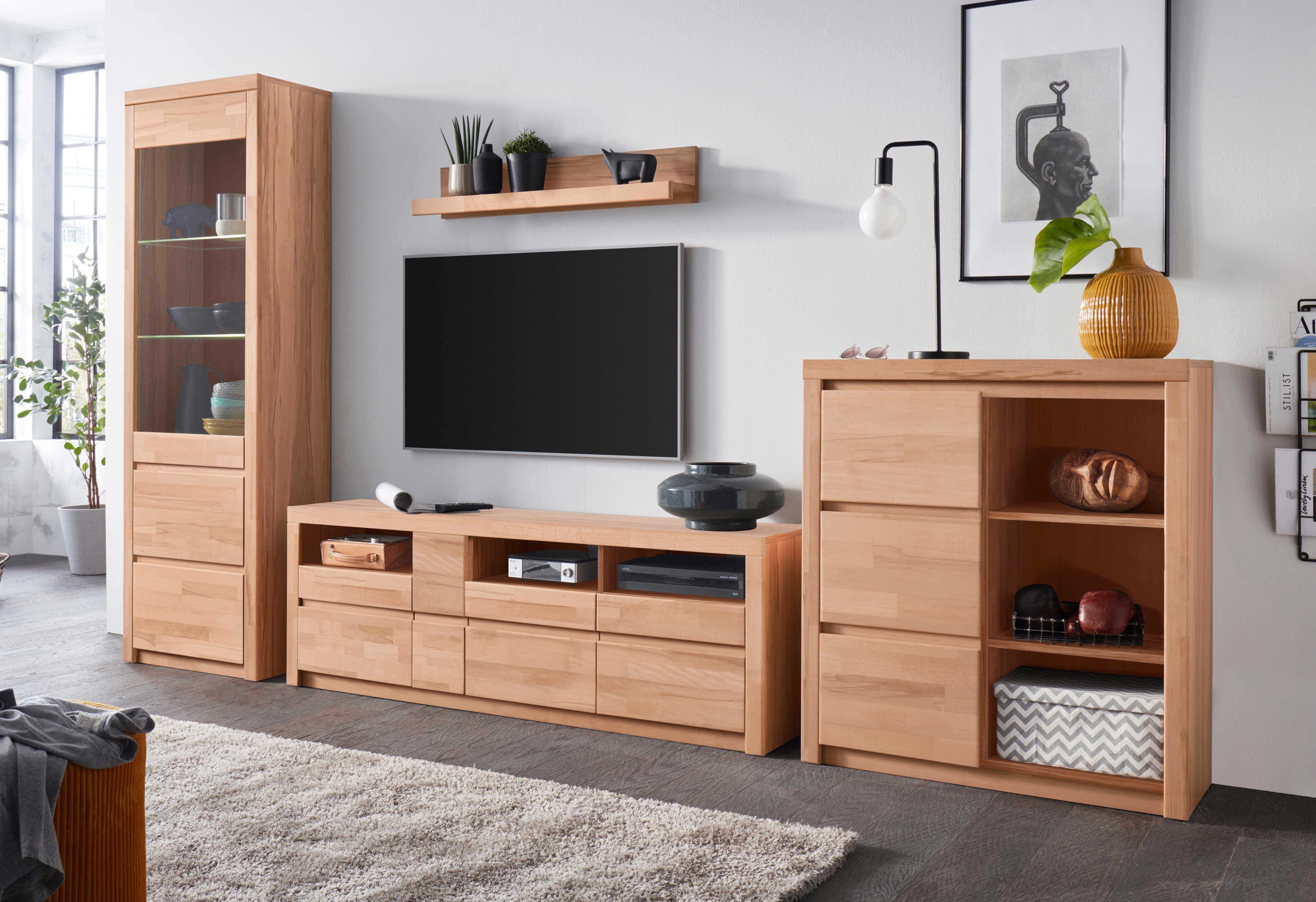 Home affaire Wandmeubel Silkeborg gedeeltelijk massief hout (set, 4-delig) tv-wandmeubels beige