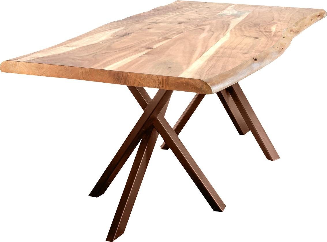 SIT Eettafel Tables met boomstam en opvallend onderstel van metaal, shabby chic, vintage