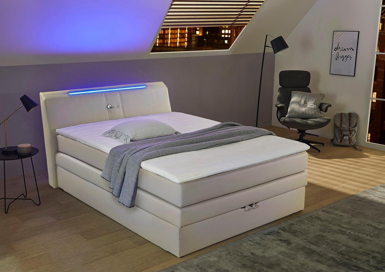 INOSIGN Boxspring Leonie met bedkist, rgb-verlichting en topmatras