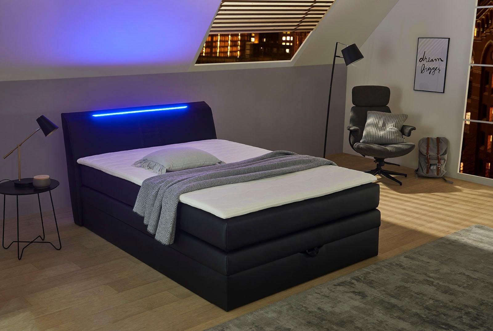 INOSIGN Boxspring Leonie met bedkist, rgb-verlichting en topmatras