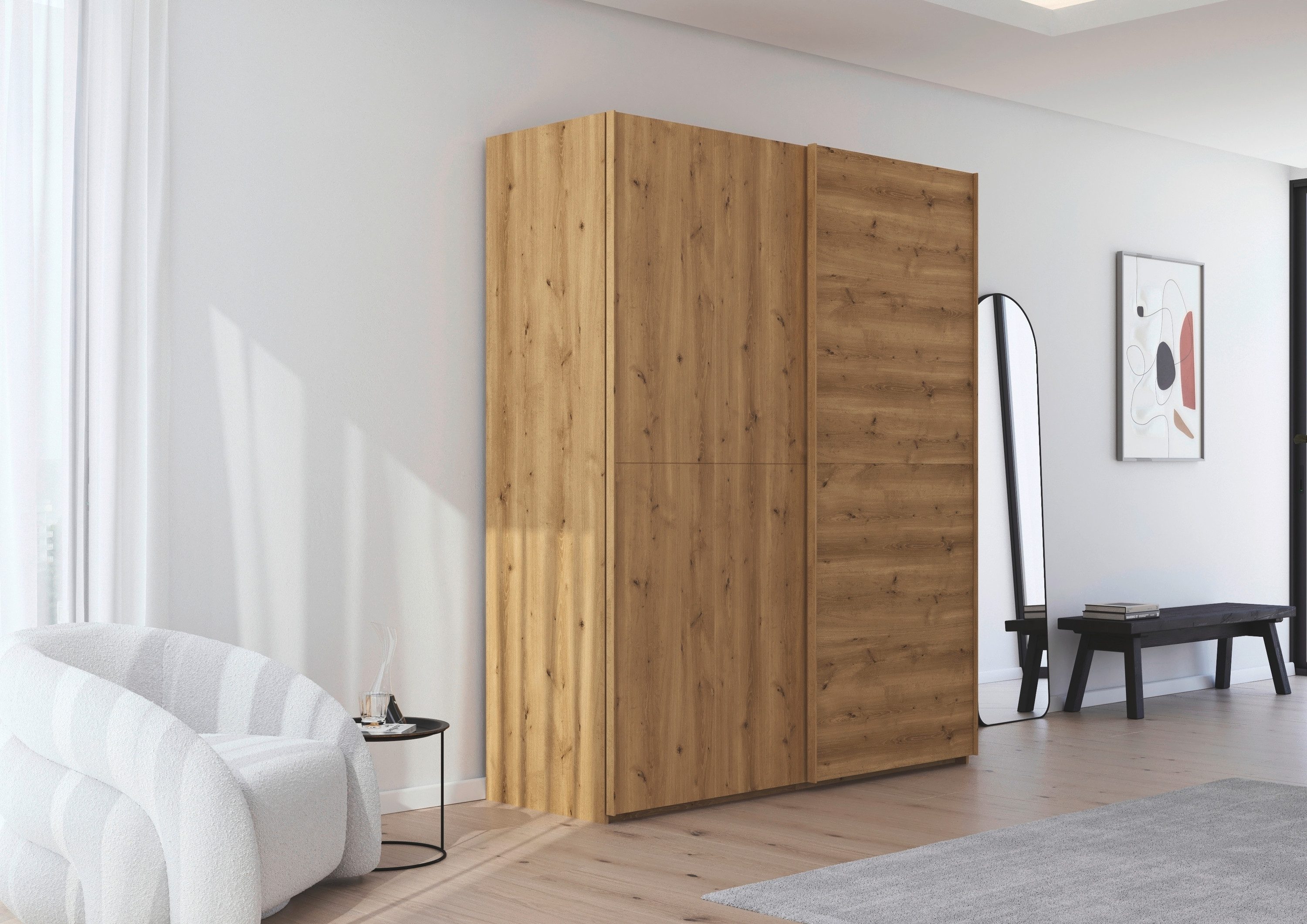 rauch Schuifdeurkast Kledingkast kast garderobe slaapkamerkast SCALE-WOOD verticaal verdeelde deuren in robuust massief eikenhout made in germany