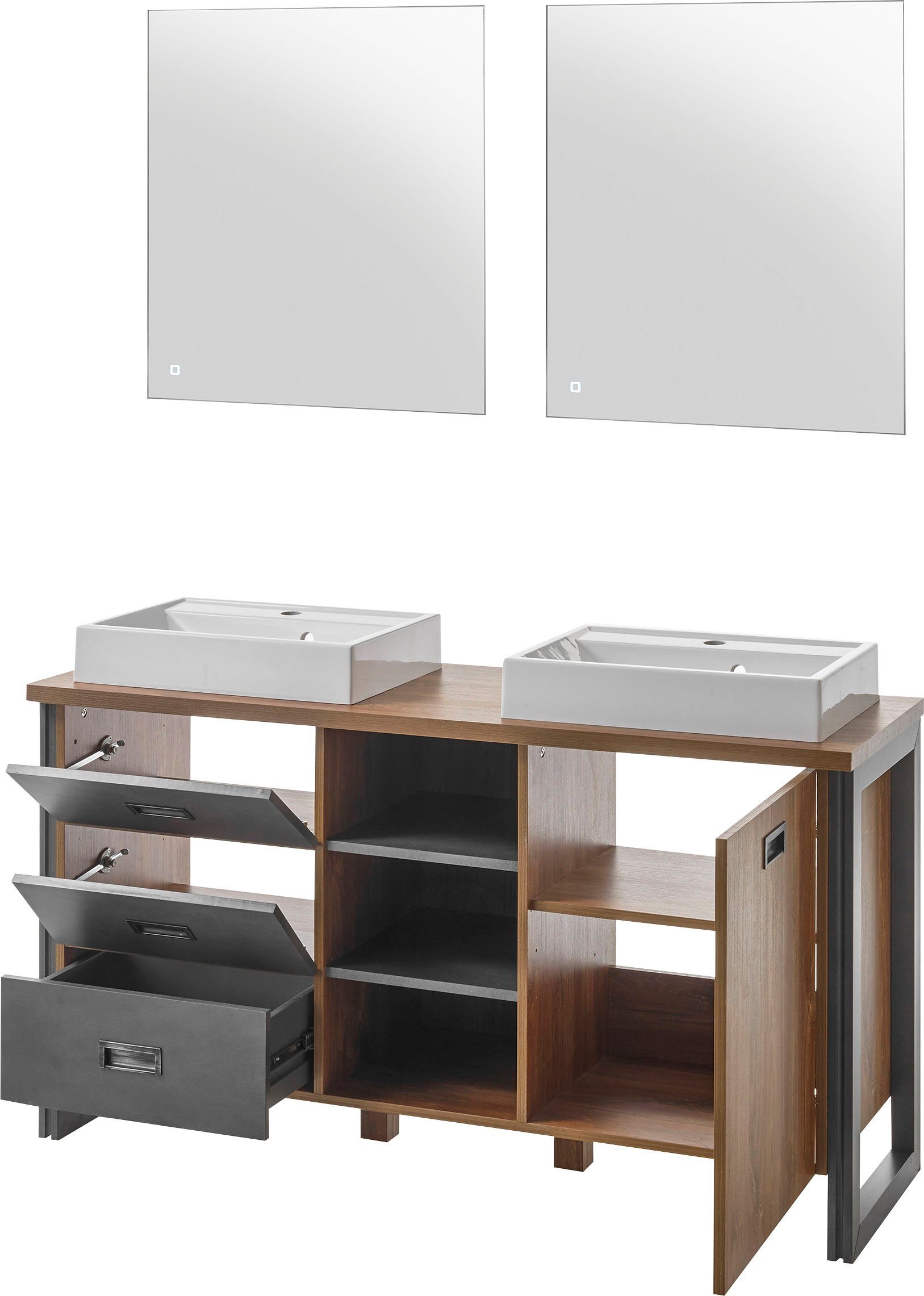 Home affaire Badkamerserie Detroit, Bad im Industrialdesign, inkl. LED, 2-teiliges Badezimmer (3-delig)