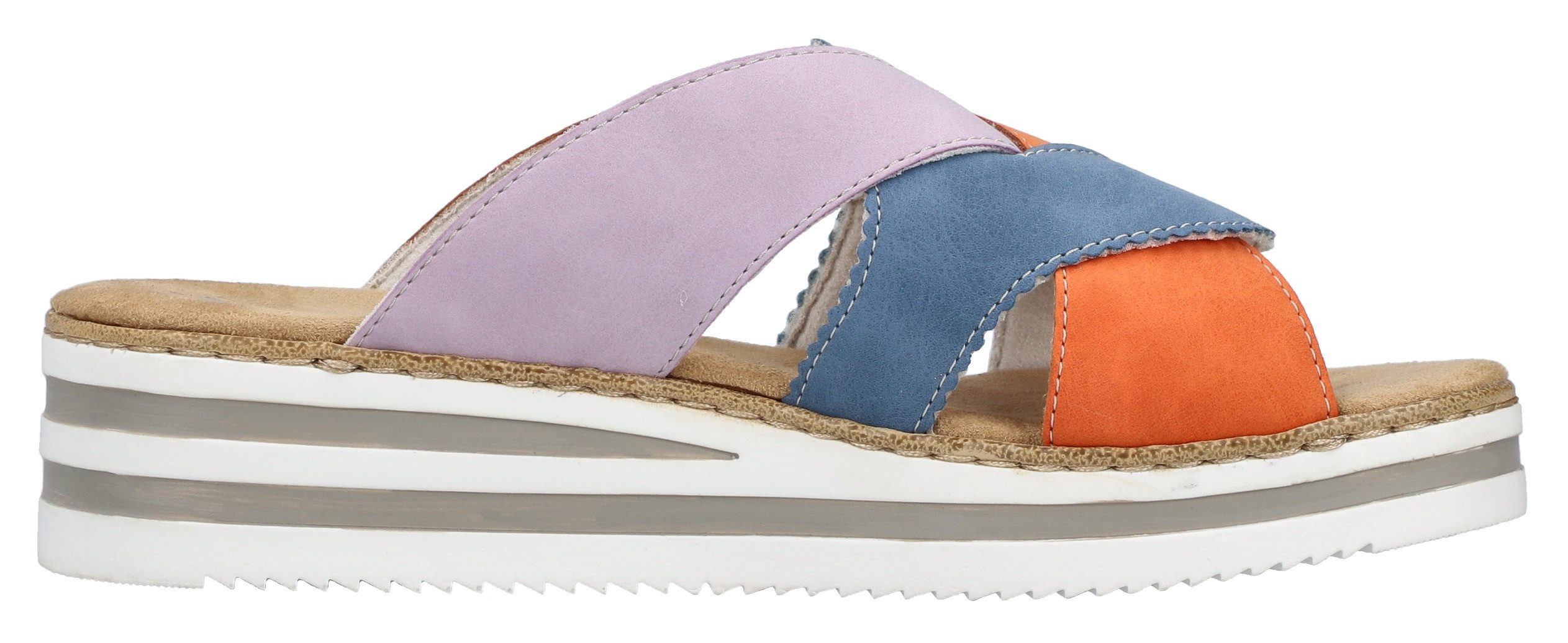 Rieker Slippers Zomerschoen, strandschoen, huisschoen met twee kleurige plateausool