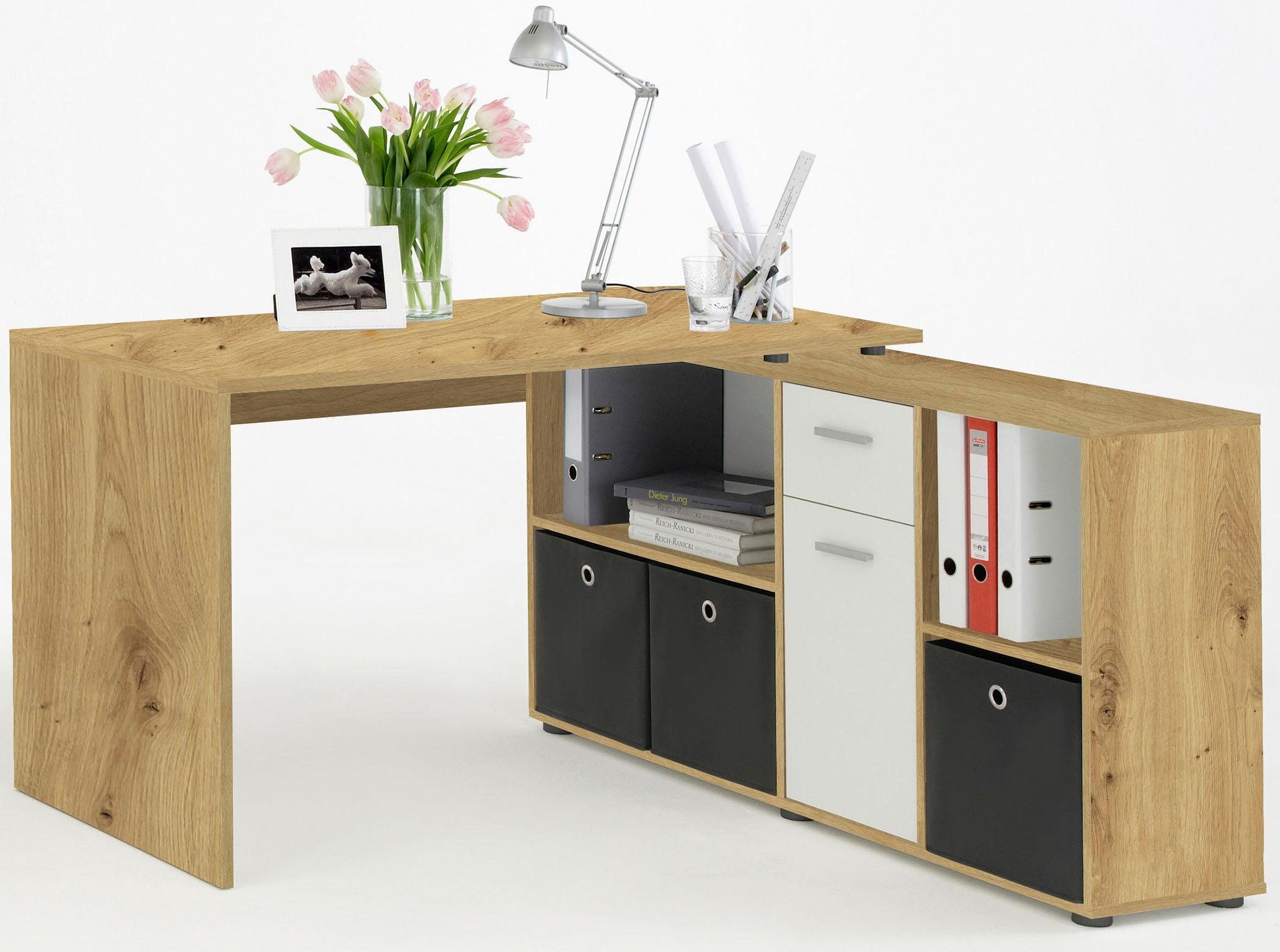 FMD Hoekbureau Lex, bureau / sideboard, variabel monteerbaar, breedte 136 / 205 cm, made in germany