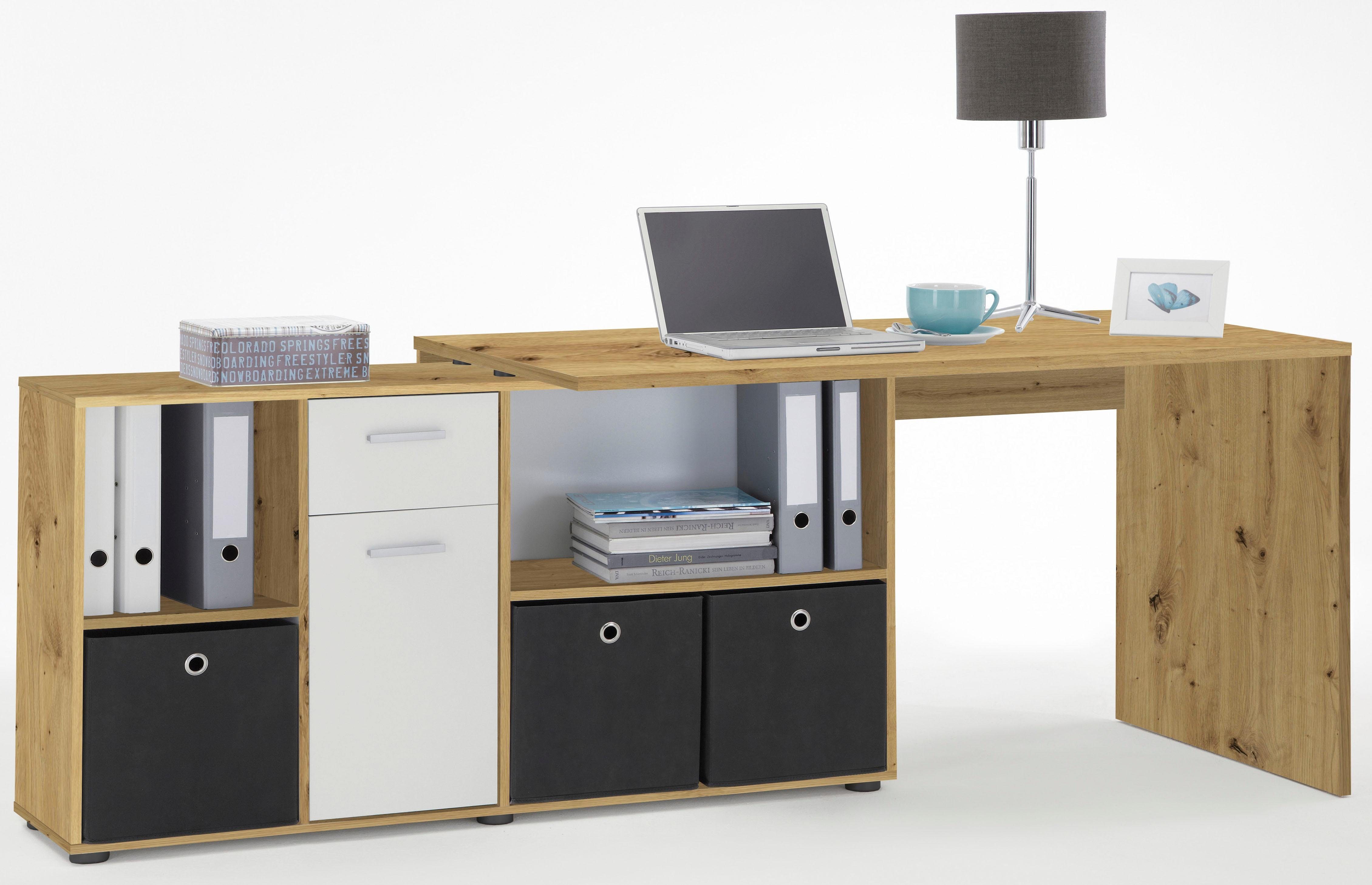 FMD Hoekbureau Lex, bureau / sideboard, variabel monteerbaar, breedte 136 / 205 cm, made in germany