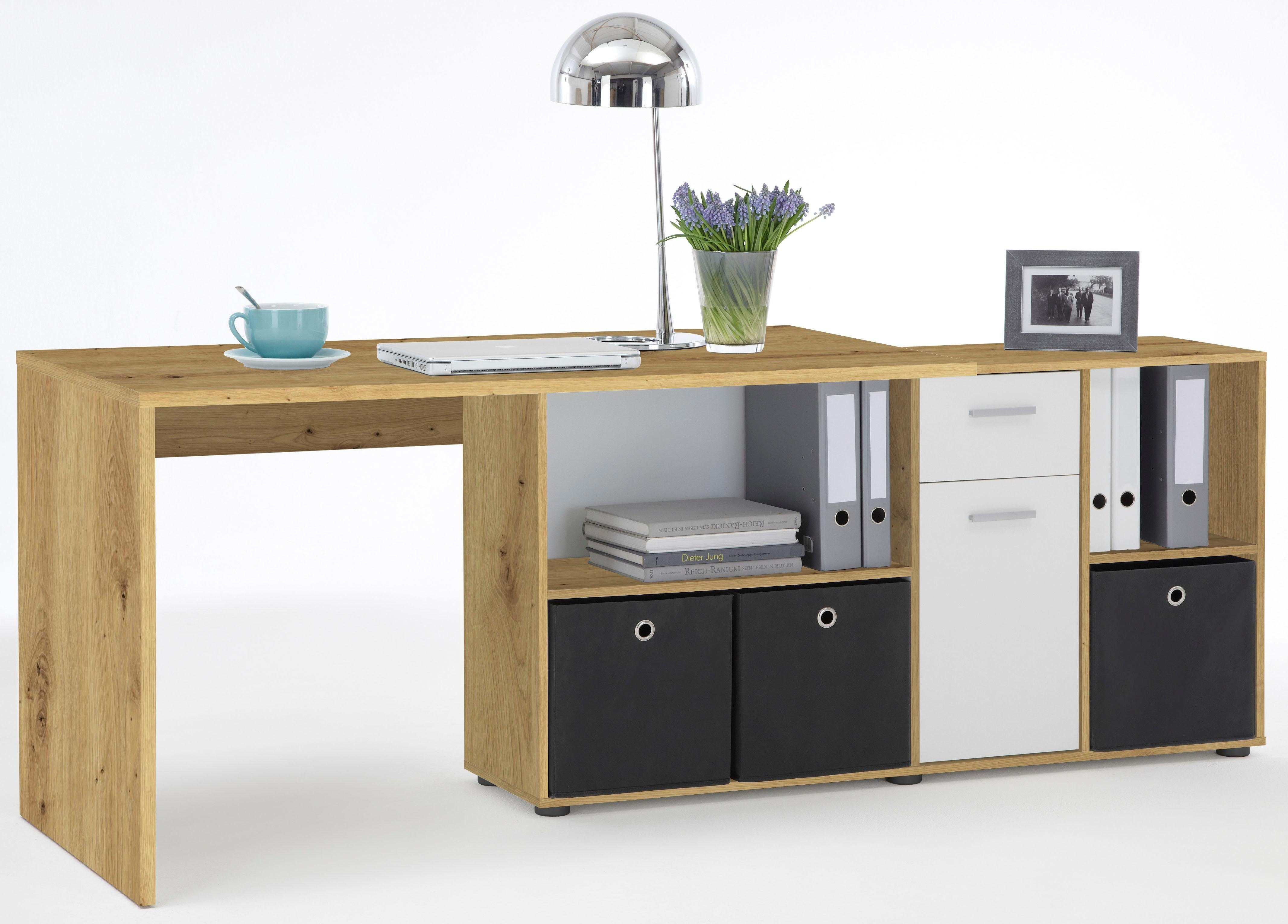 FMD Hoekbureau Lex, bureau / sideboard, variabel monteerbaar, breedte 136 / 205 cm, made in germany