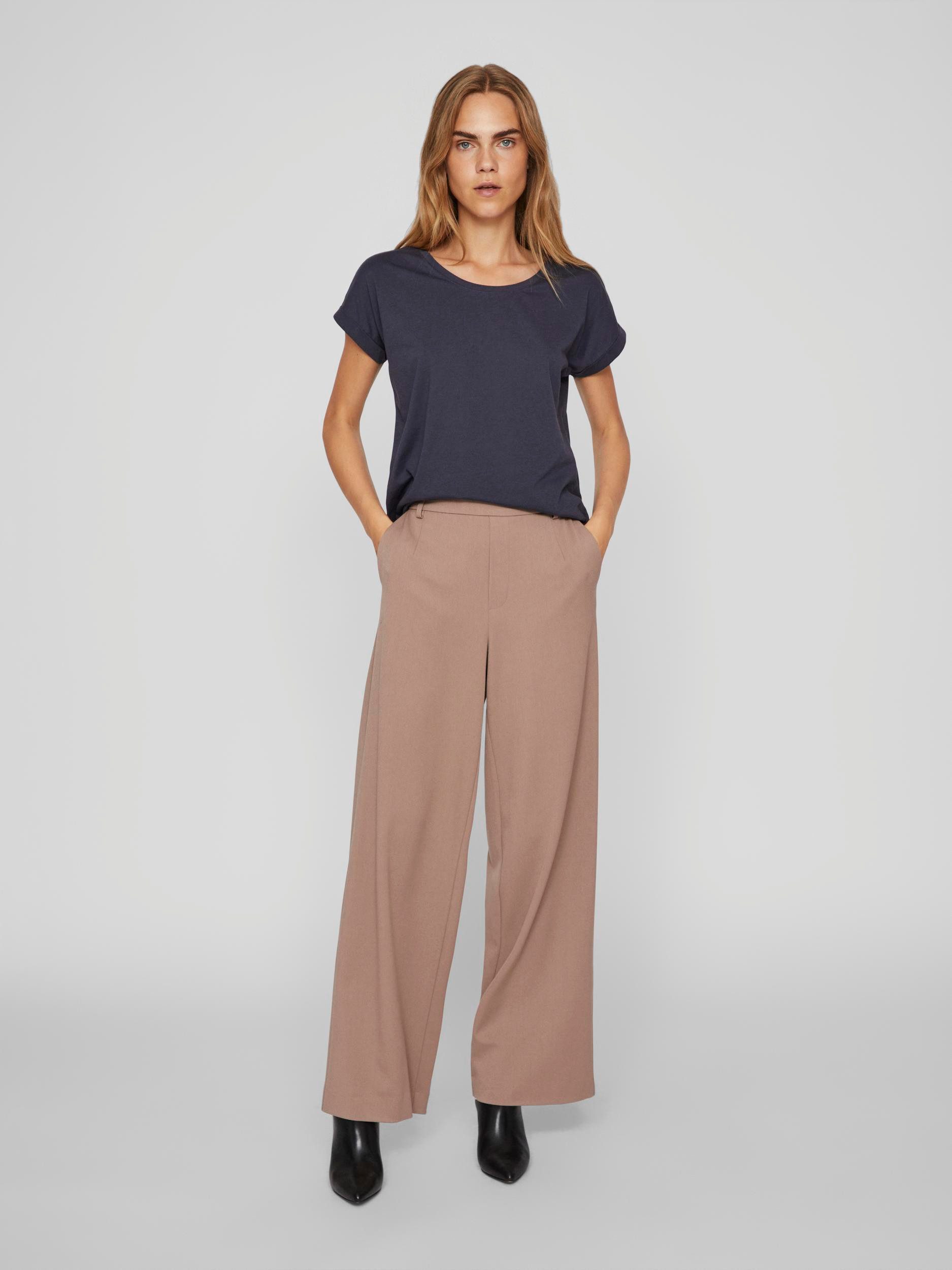 Vila Shirt met ronde hals VIDREAMERS NEW PURE T-SHIRT/SU-NOOS Basic dames T-shirt met ronde hals en omgeslagen mouwen