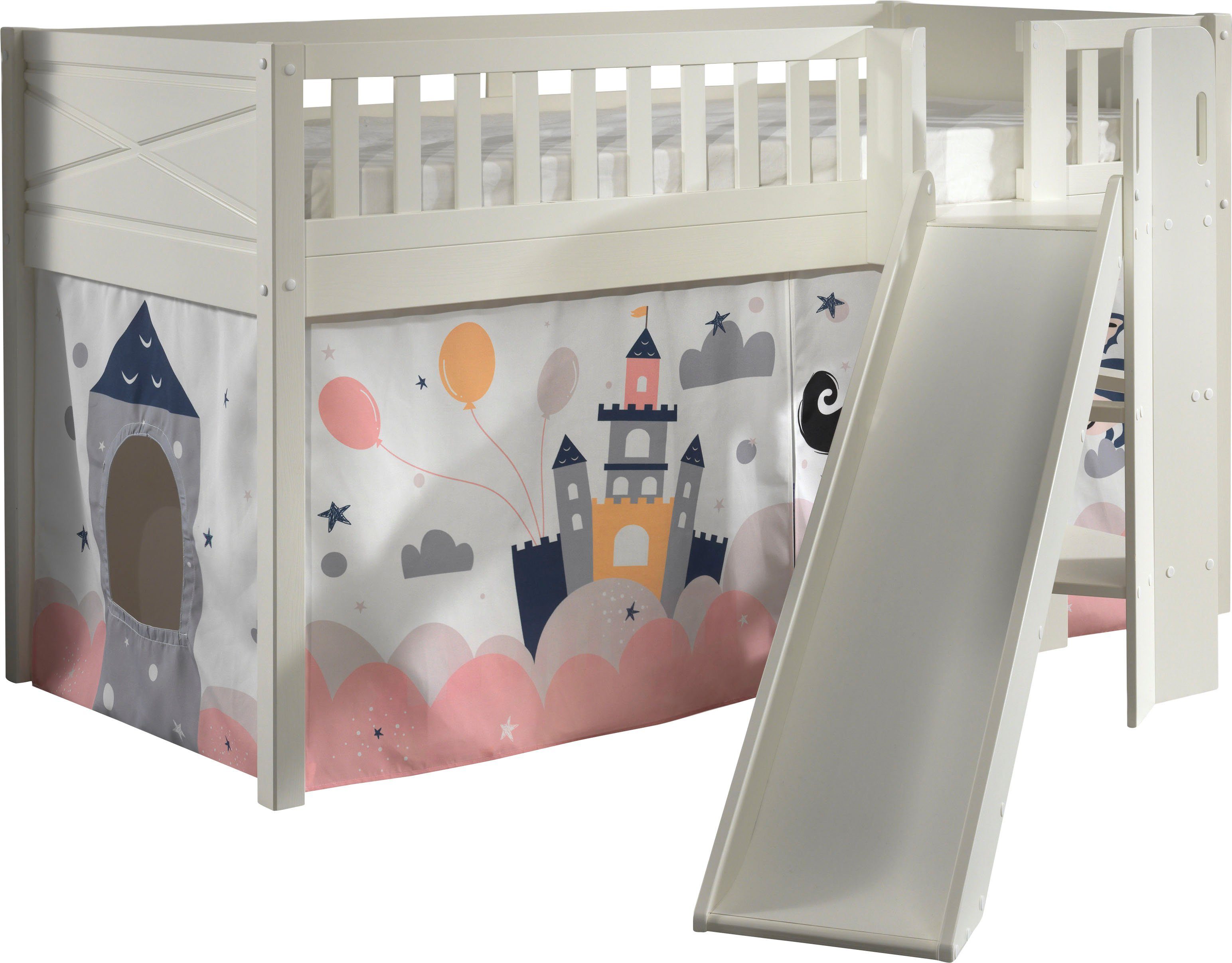 Vipack Hoogslaper Scott m. glijbaan/ladder toren, ligoppervlak 90 x 200 cm, doek, tunnel, 7 designs