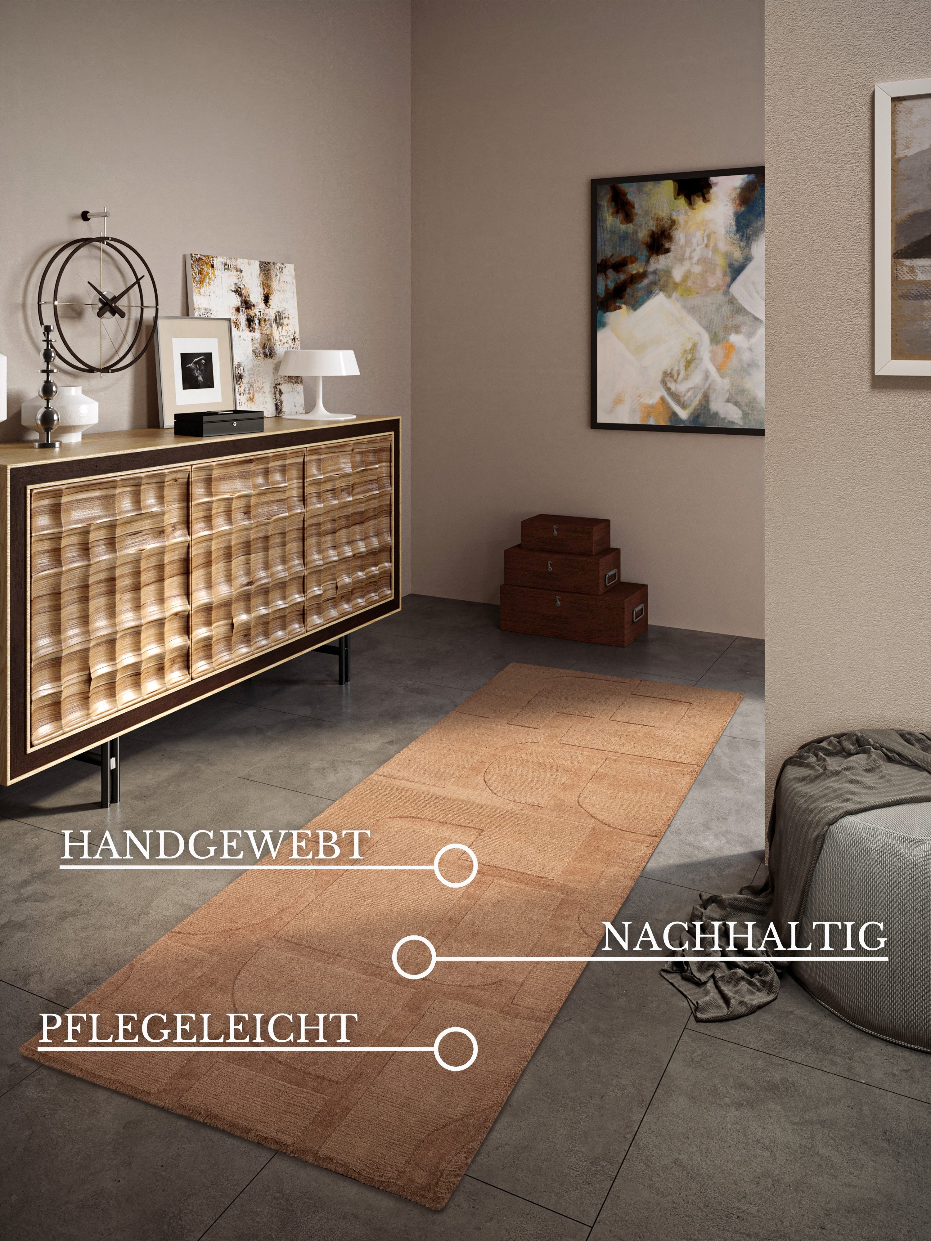 Villeroy & Boch Wollen kleed Alexis Handgeweven, wol, natuur, woonkamer, geometrie, boho, design