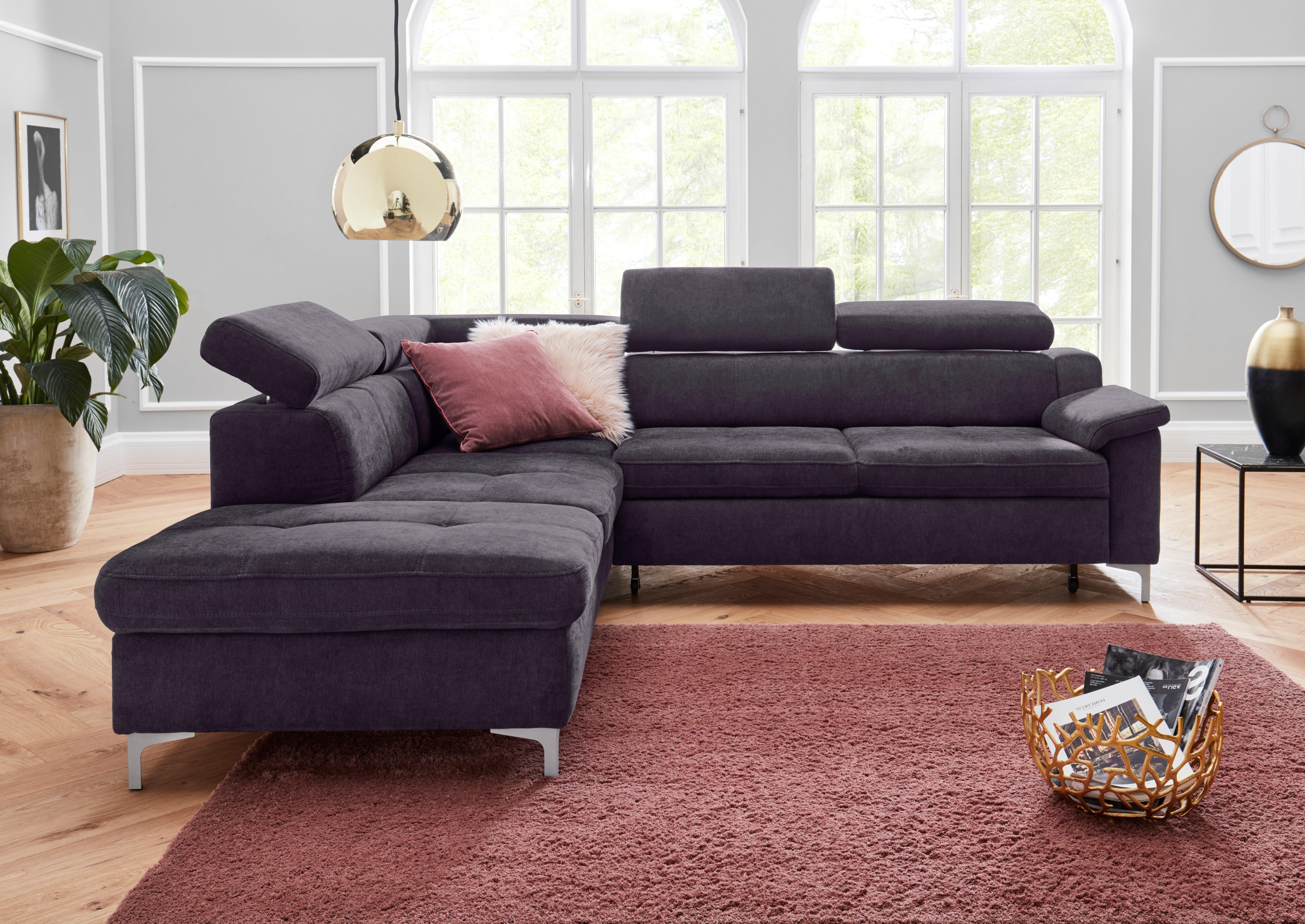 Exxpo - sofa fashion Hoekbank Florenz, comfortabel en handig, geweldige afwerking, L-vorm inclusief verstelbare hoofdsteun, naar keuze met slaapfunctie en bedkist