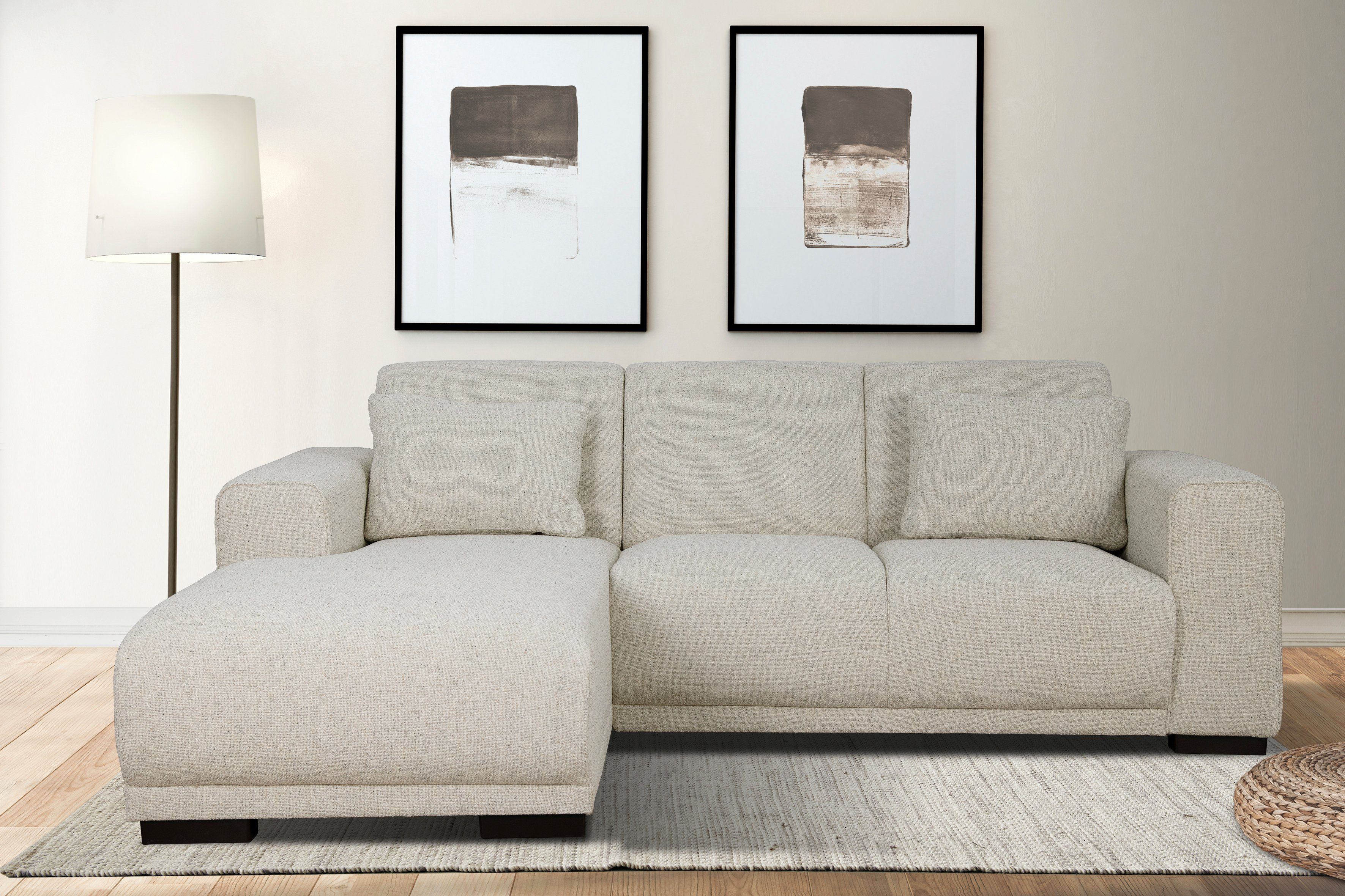 Home affaire Hoekbank BORNHOLM L-vorm met chaise longue, afmetingen B/D/H: 234/162/85 cm Recamiere links of rechts bestelbaar, golfvering, inclusief 2 kussens
