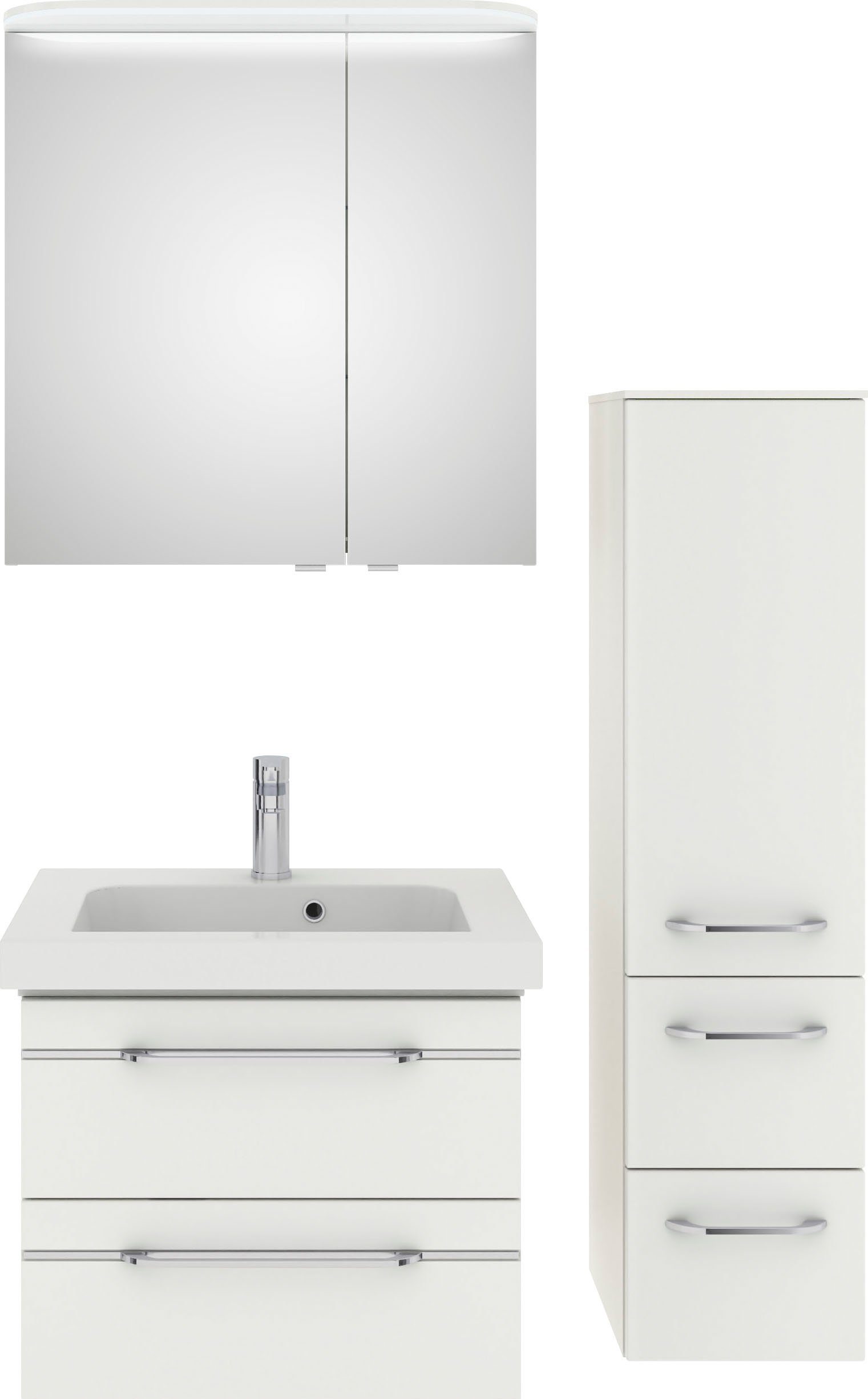 Saphir Badkamerserie Balto sprint 3-delig, mineraalmarmeren wastafel met led-spiegelkast inclusief deurdemper, 100 cm breed, met halfhoge kast, 3
