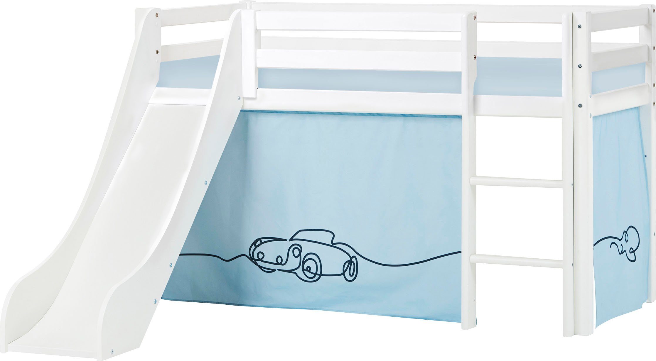 Hoppekids Hoogslaper "Cars" Glijbaan & gordijn blauw en veel keus