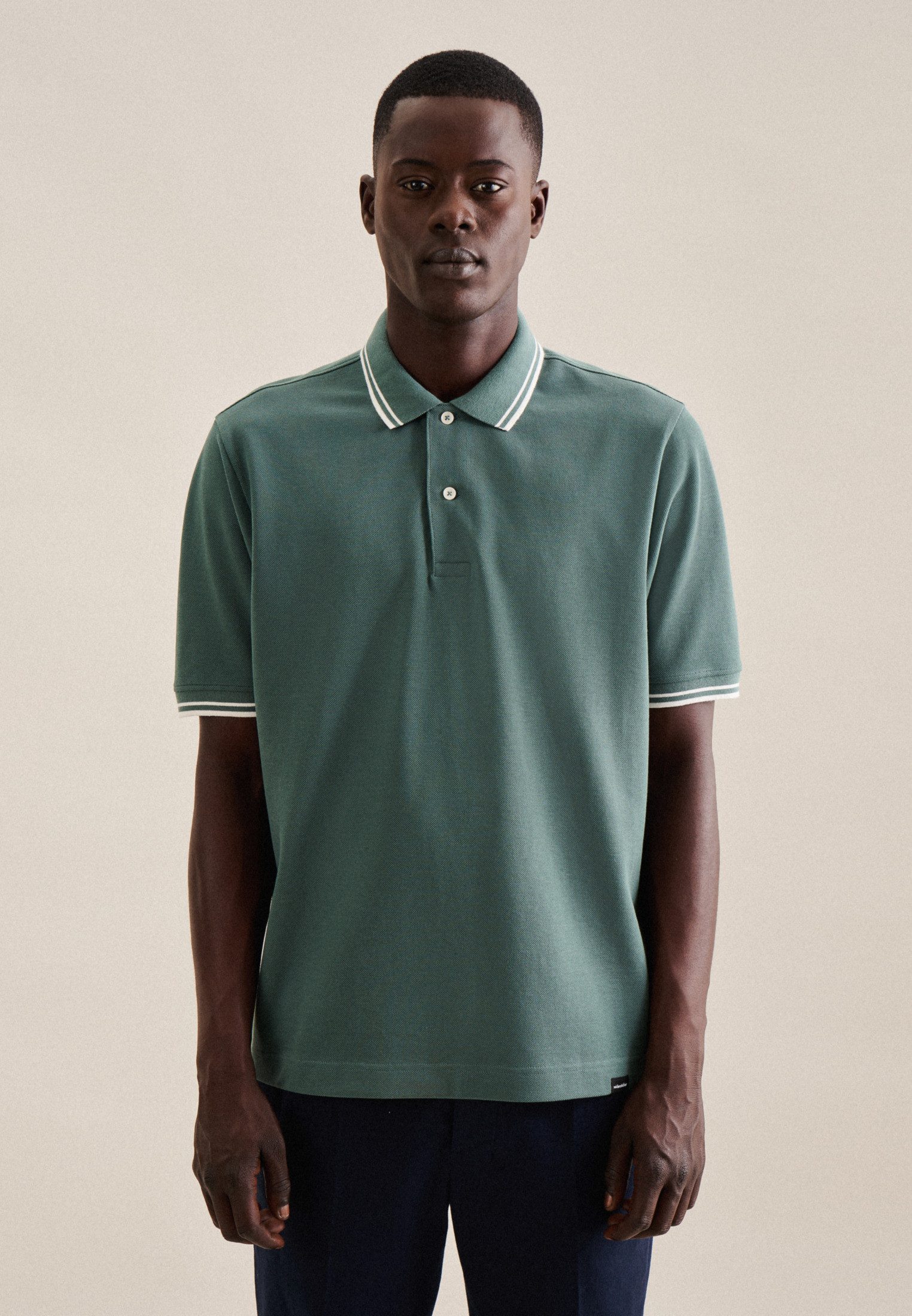 Seidensticker gestreepte slim fit polo groen