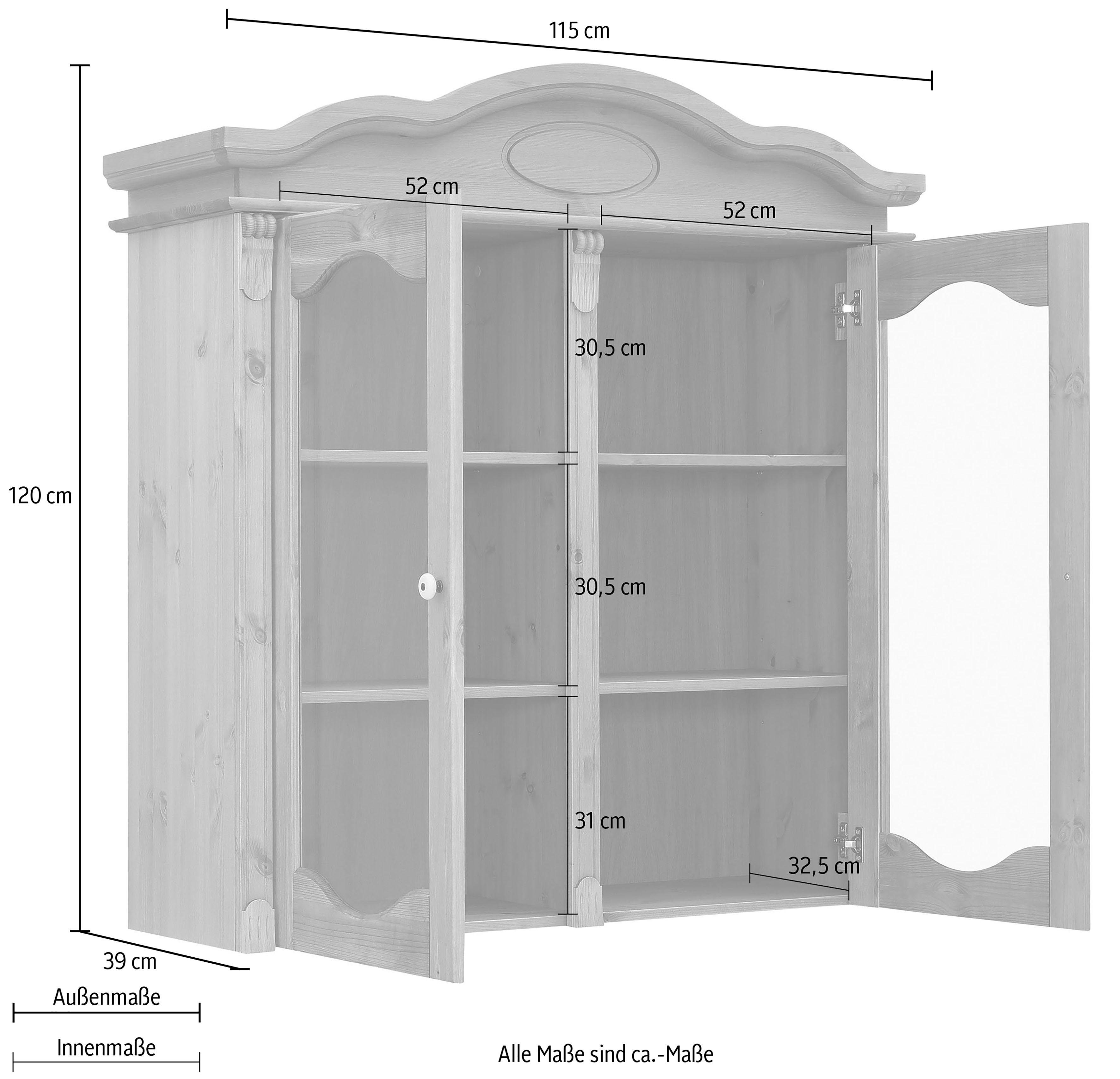 Home affaire Opzetkast TESSIN Vitrinekast, breedte 115 cm, van massief dennenhout, FSC®