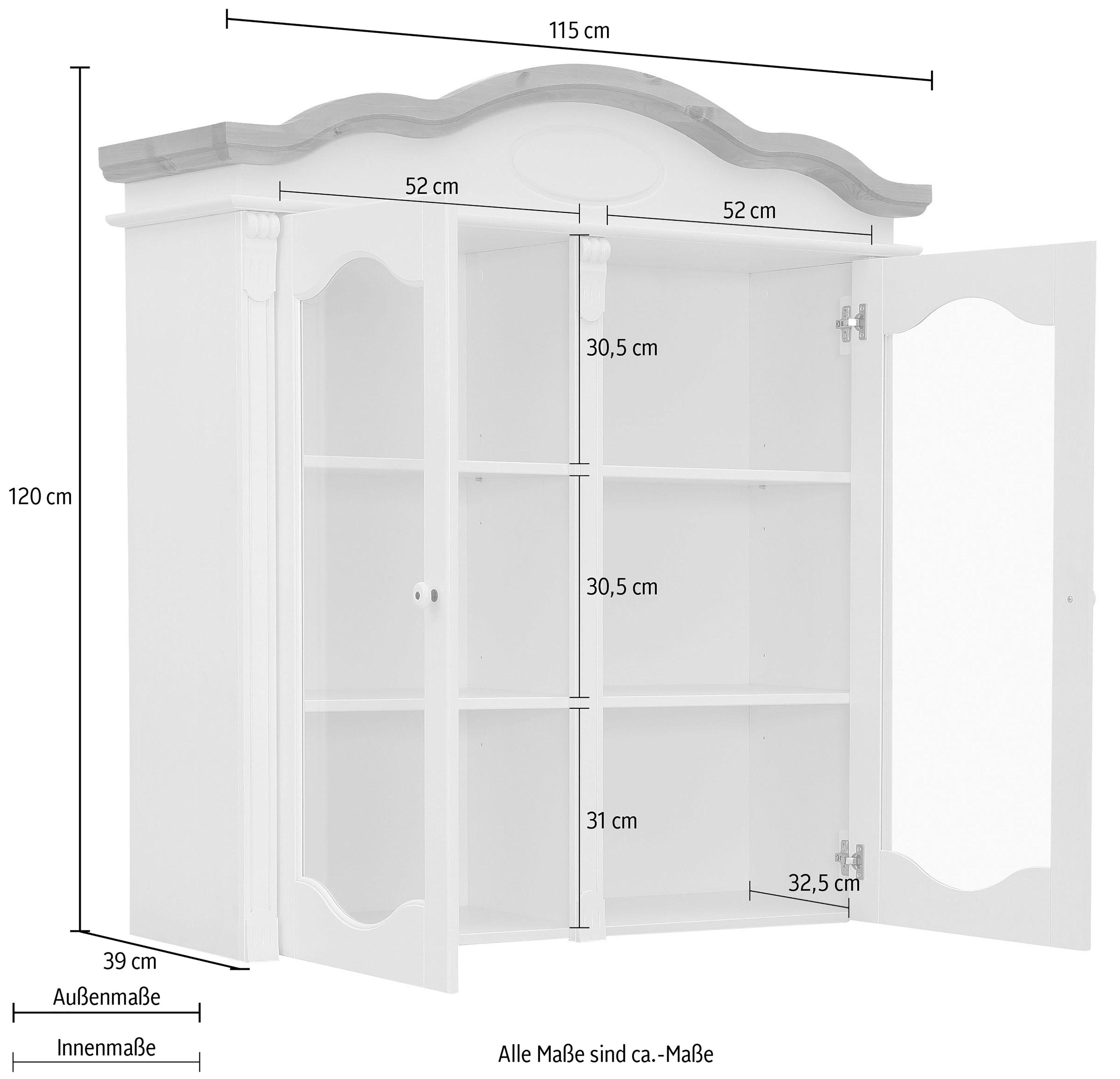 Home affaire Opzetkast TESSIN Vitrinekast, breedte 115 cm, van massief dennenhout, FSC®