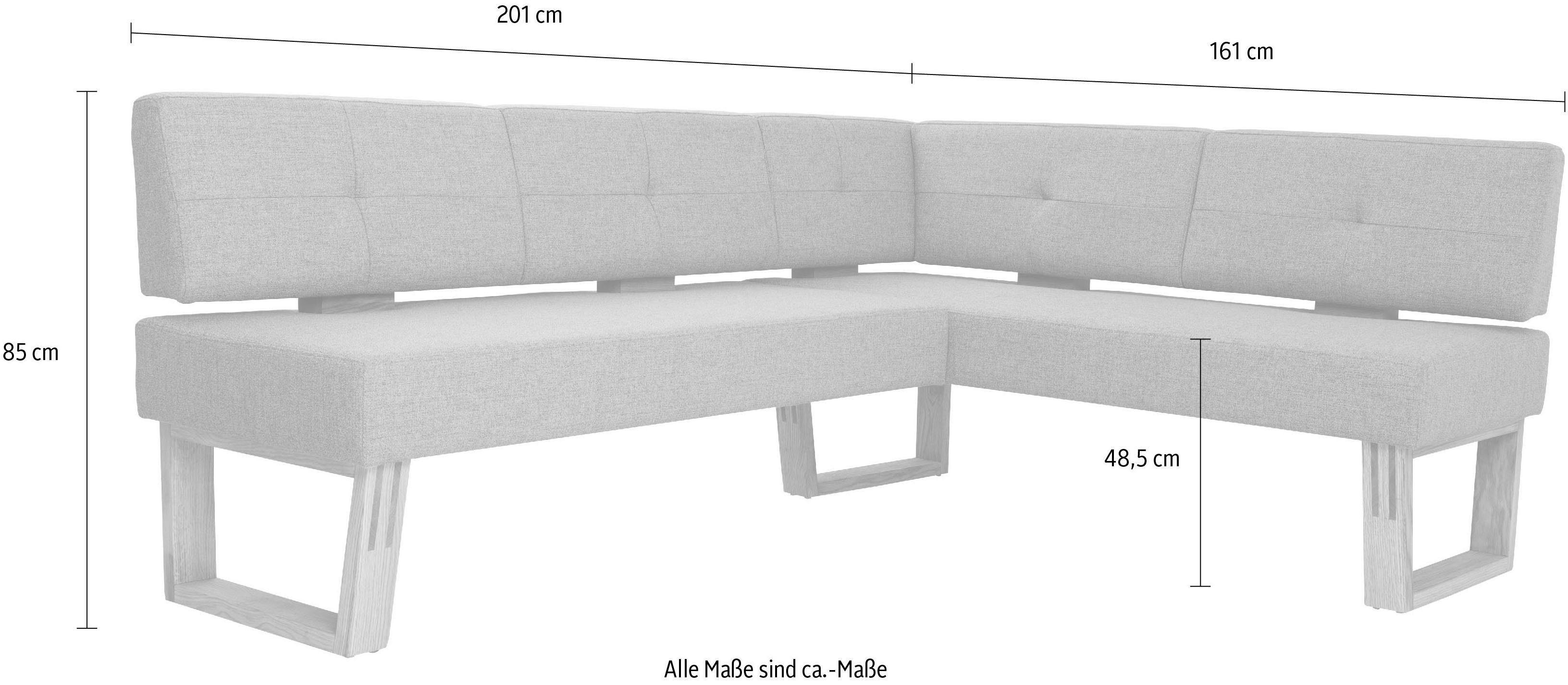 Home affaire Hoekbank Ponza gestoffeerde bank, eetkamerbank met massief houten frame, keukenbank in mooie kleuren, breedte 201x161 cm