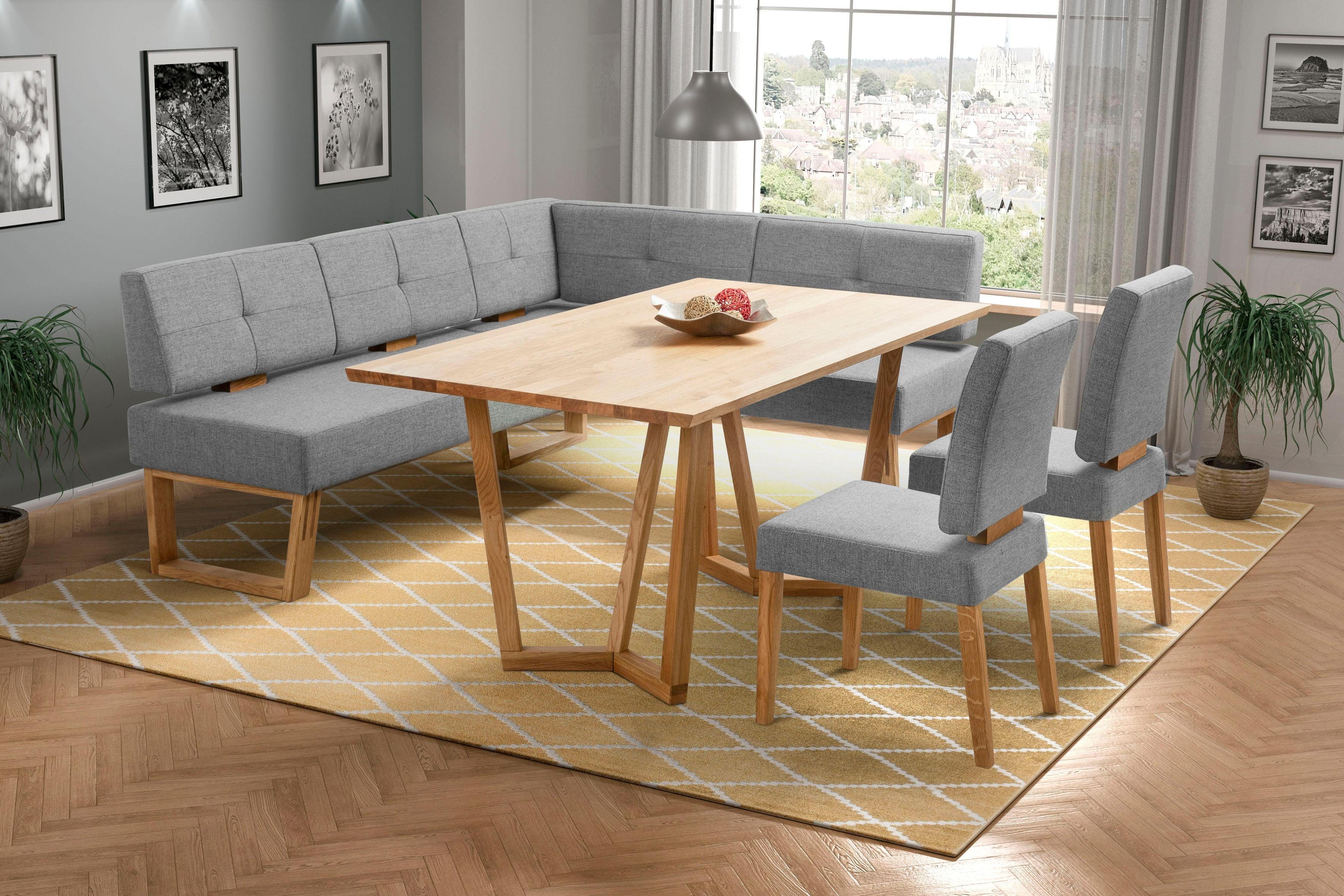 Home affaire Hoekbank Ponza gestoffeerde bank, eetkamerbank met massief houten frame, keukenbank in mooie kleuren, breedte 201x161 cm