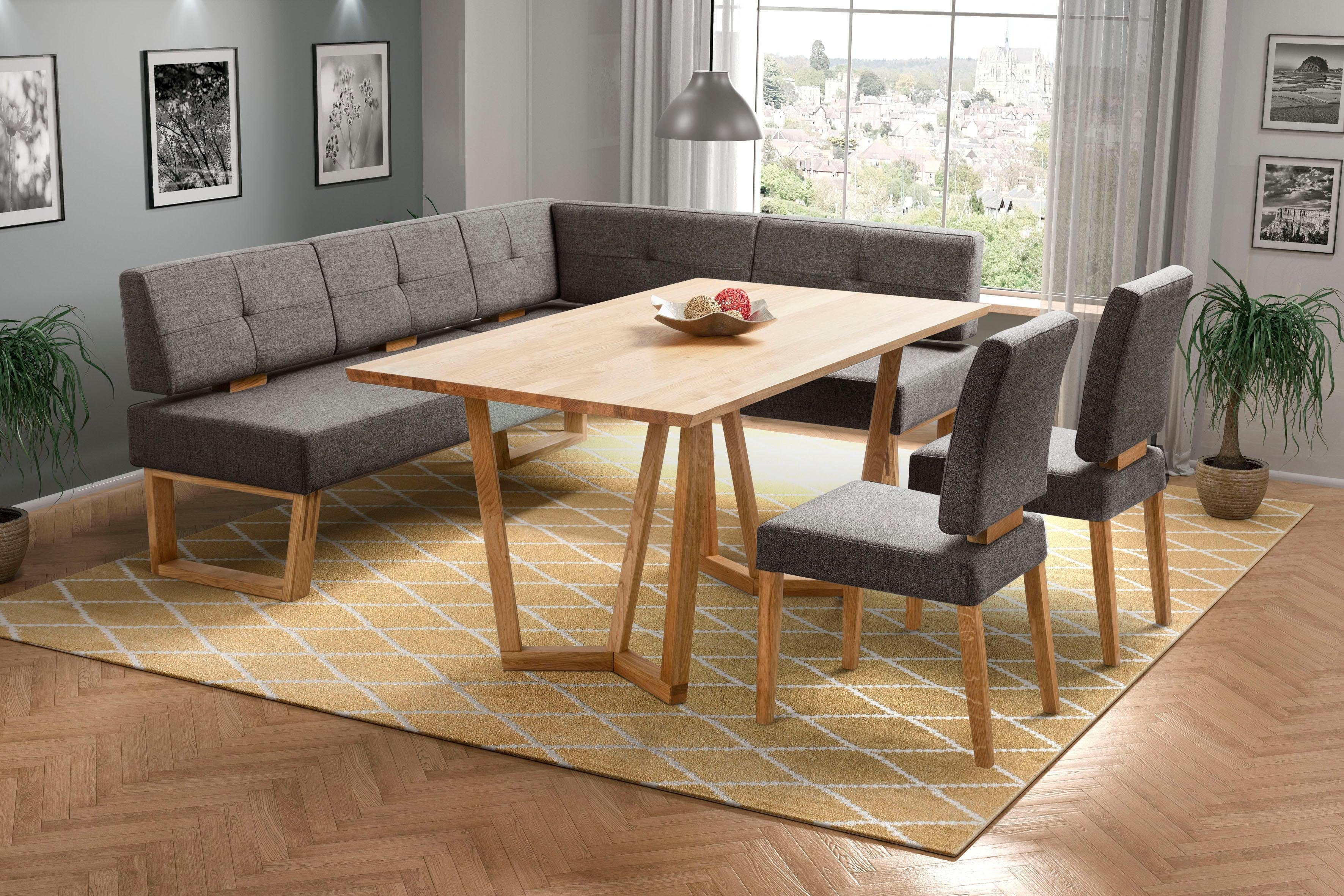 Home affaire Hoekbank Ponza gestoffeerde bank, eetkamerbank met massief houten frame, keukenbank in mooie kleuren, breedte 201x161 cm