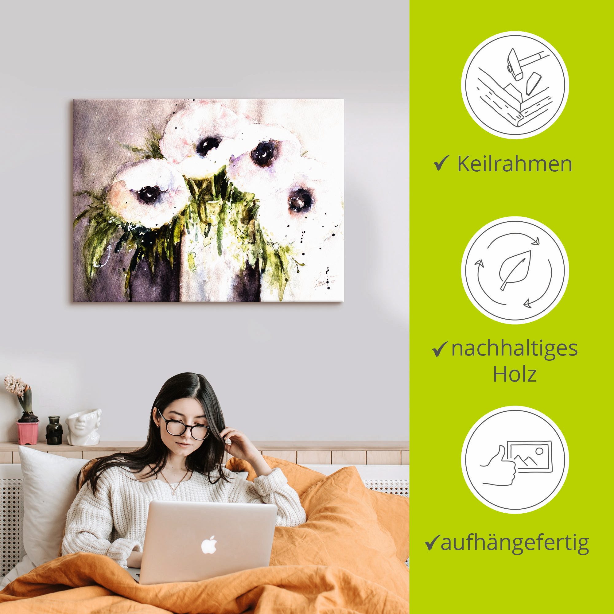 Artland Artprint op linnen Paars papaver In vaas gespannen op een spieraam