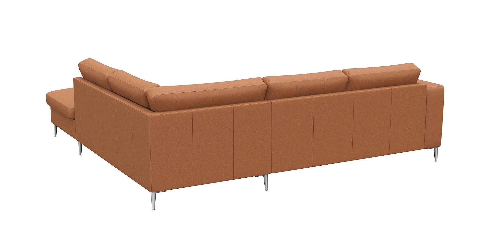 FLEXLUX Hoekbank Fiore, L-vorm brede armleuningen, aluminiumkleurige poten, bxd 241x225 cm, koudschuim in de zitting