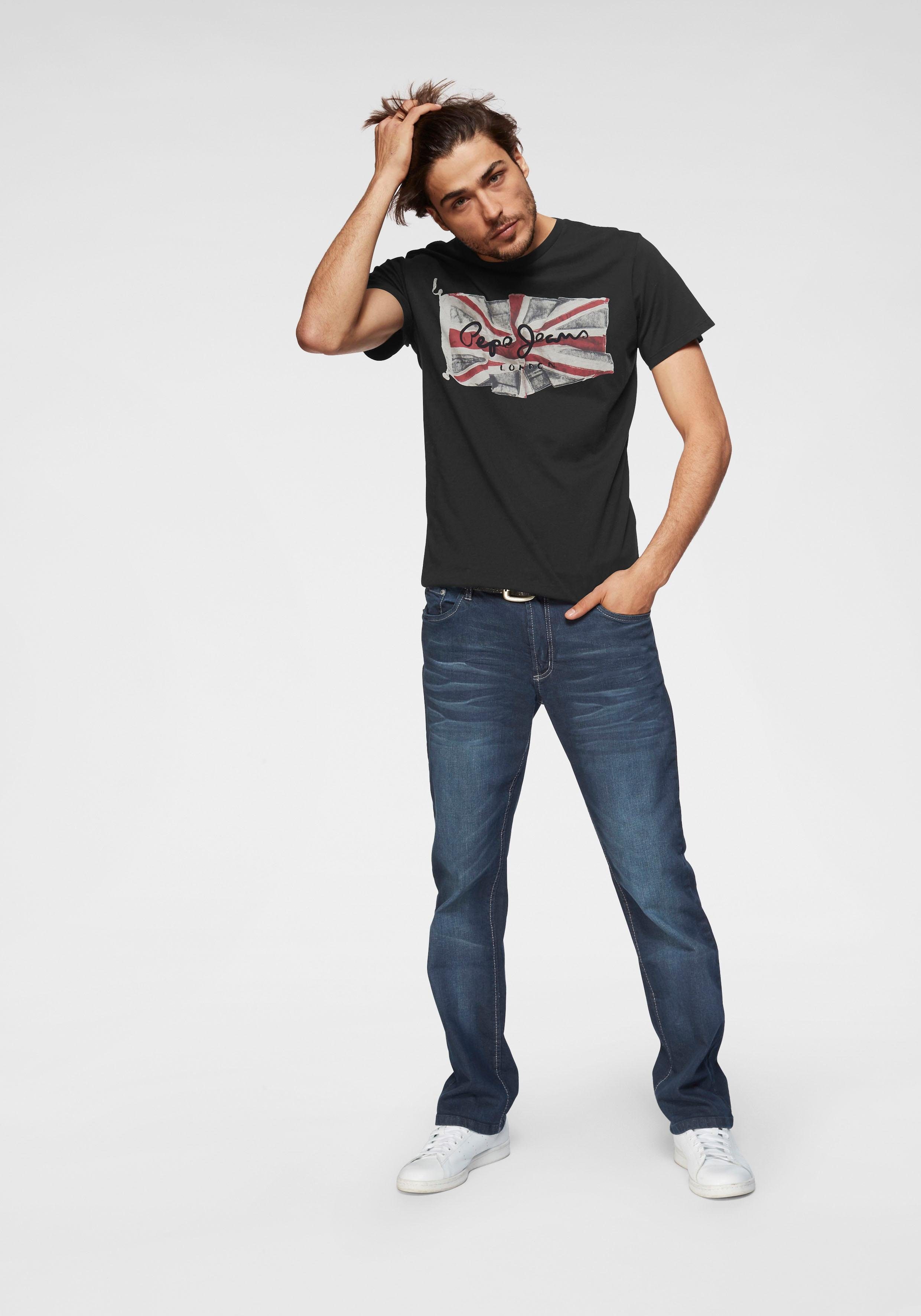 John Devin Straight jeans met rechte pijpen, used-wassing en crinkle-look