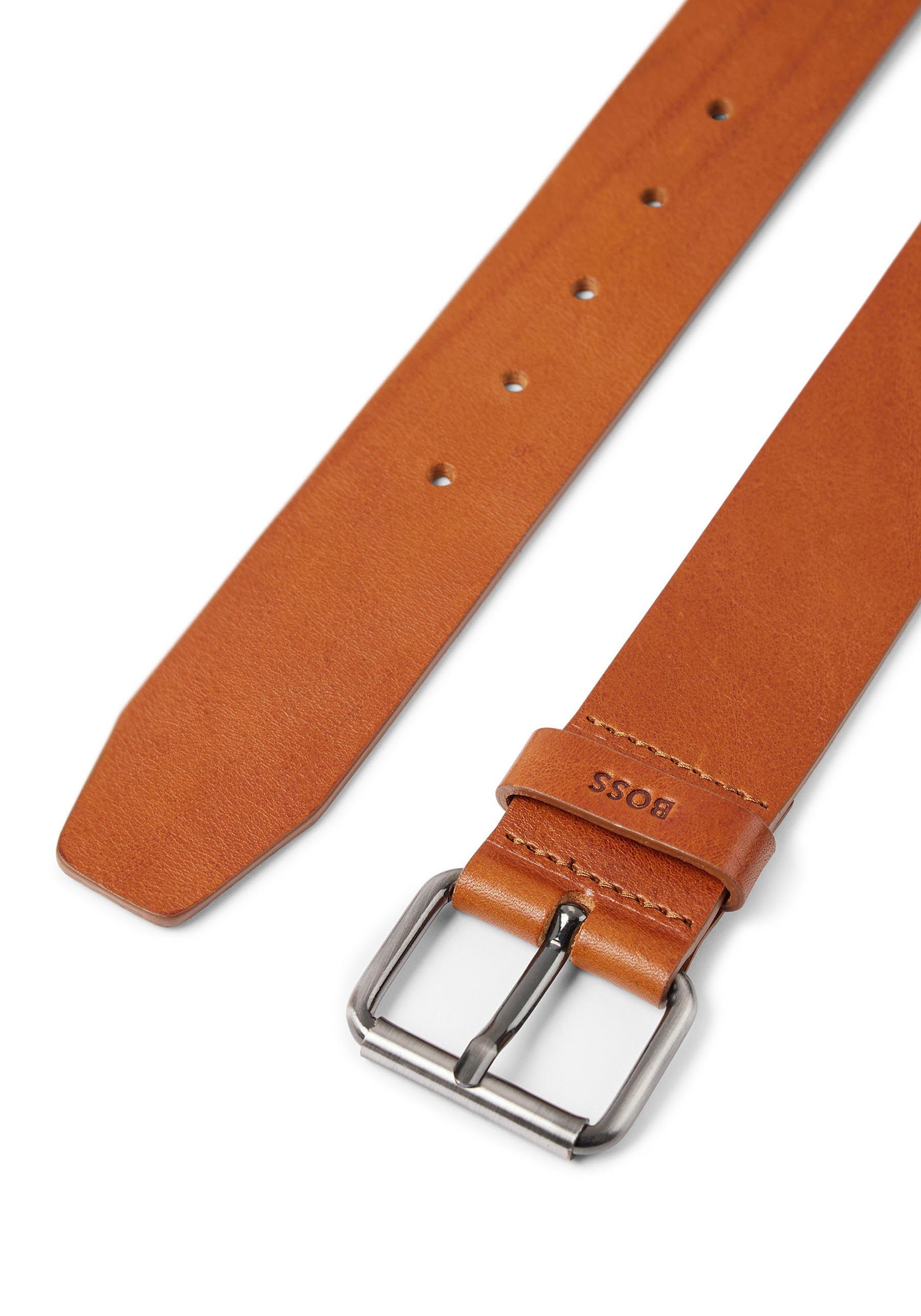Boss Leren riem met metalen gesp en boss-logo-gravure op de lus