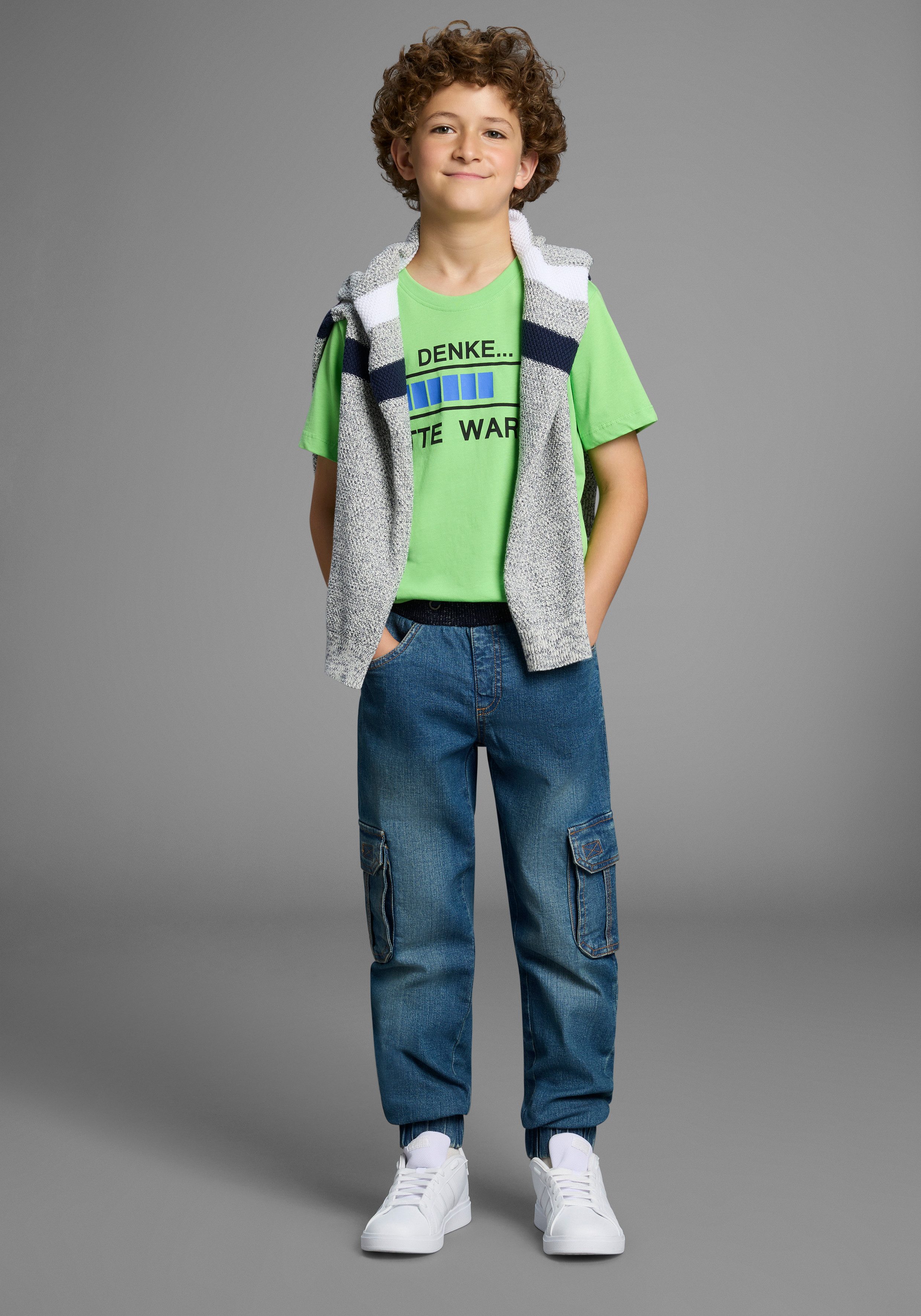 Arizona Cargo jeans Stretchjeans voor jongens rechte pijp, met bindband en elastiek, normale taille