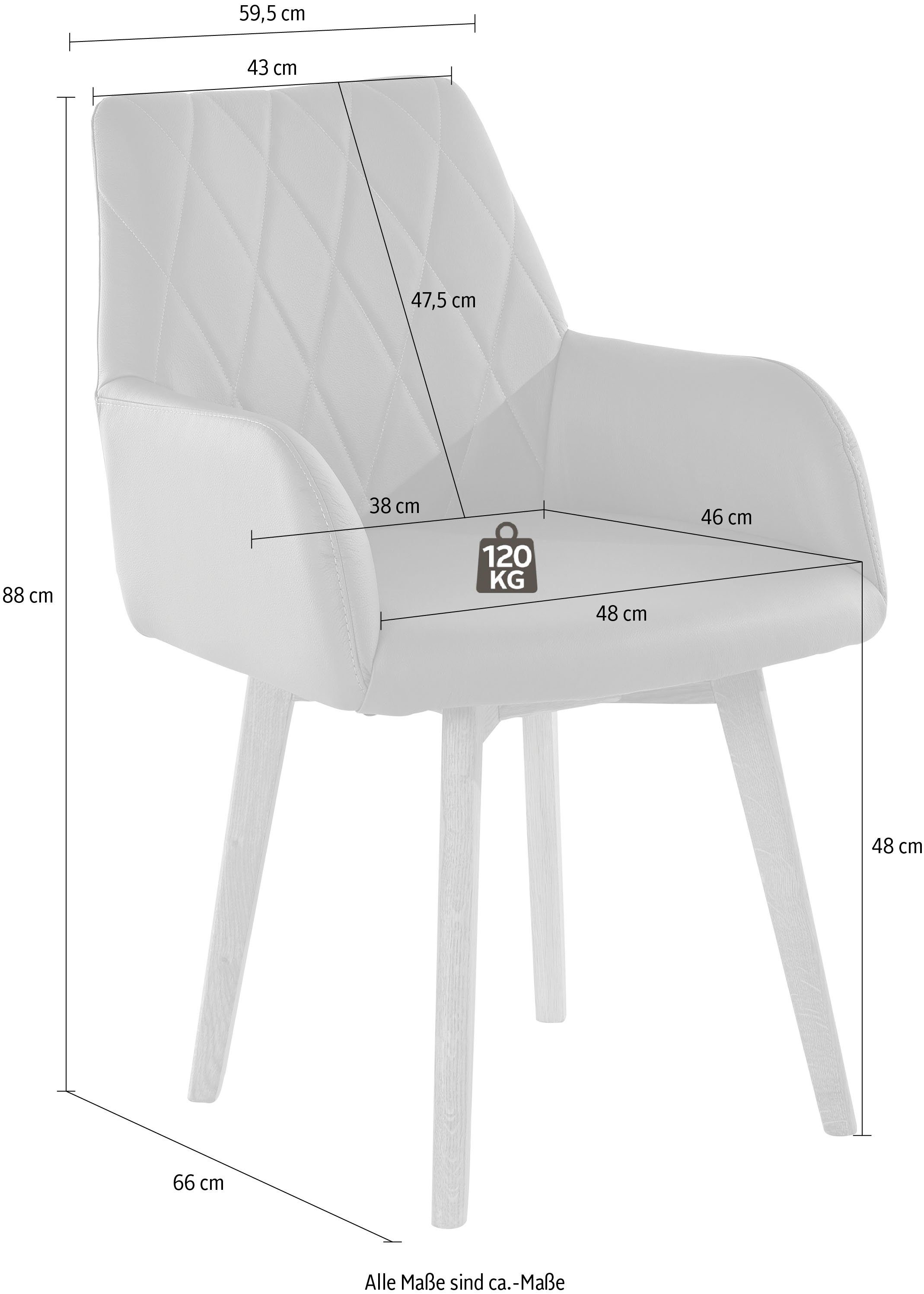 Home affaire Eetkamerstoel Brest Fauteuil in leer of microvezel, geolied massief eiken frame (2 stuks)