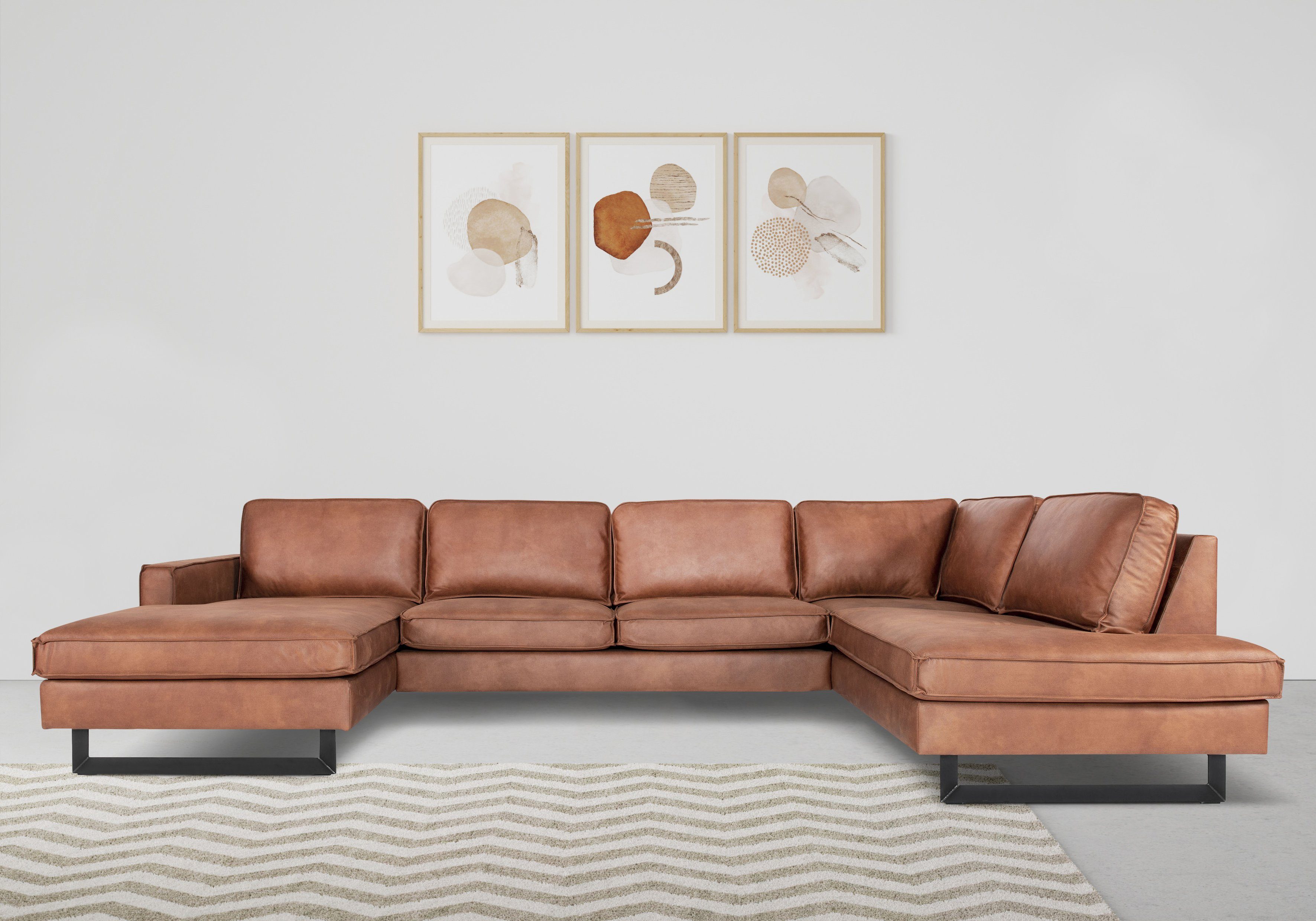 Places of Style Zithoek Pinto, 350 cm, U-vorm, XXL, met ottomanen Cord, fijncord, luxe-microvezel leer en chenille