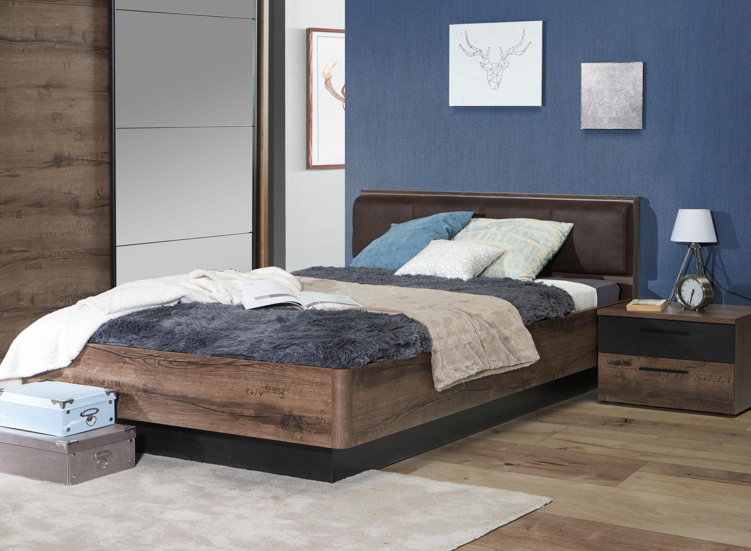 FORTE Bed Jacky met gestoffeerd hoofdbord bedden zwart