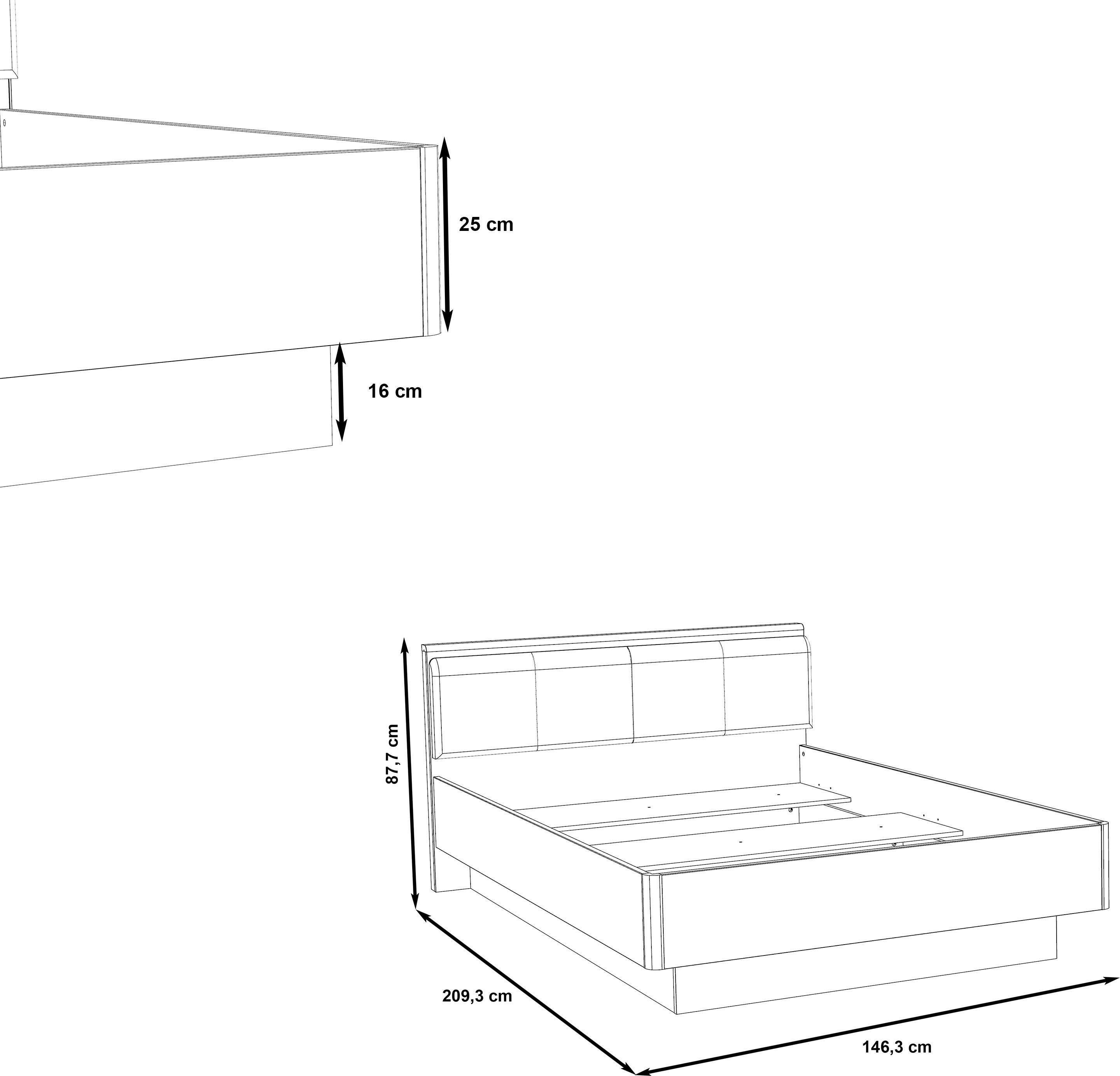 FORTE Bed Jacky met gestoffeerd hoofdbord
