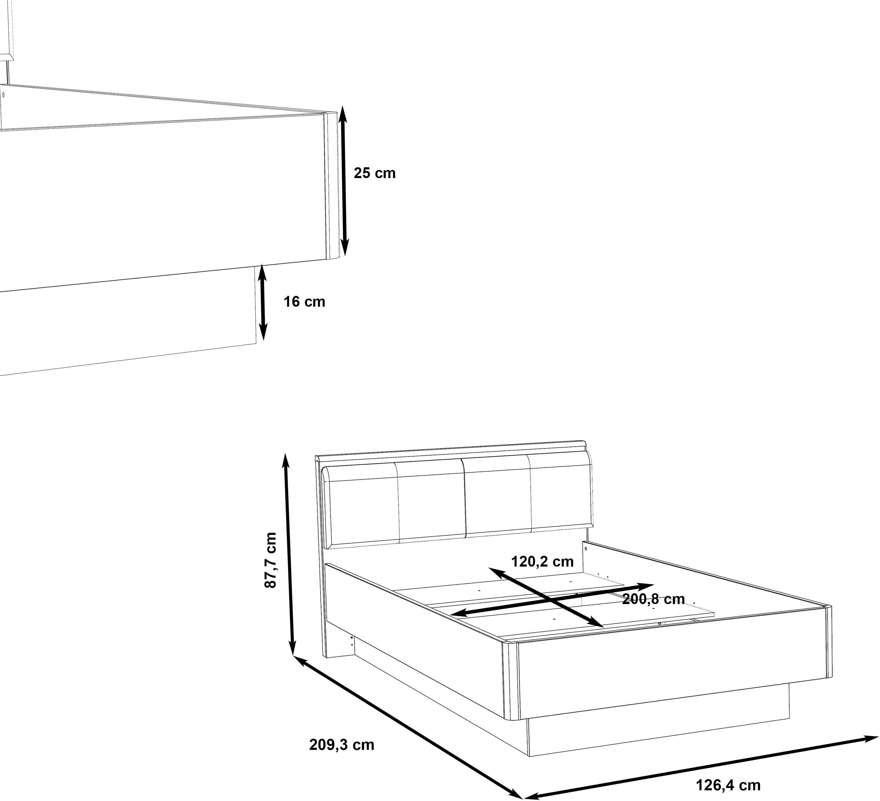 FORTE Bed Jacky met gestoffeerd hoofdbord