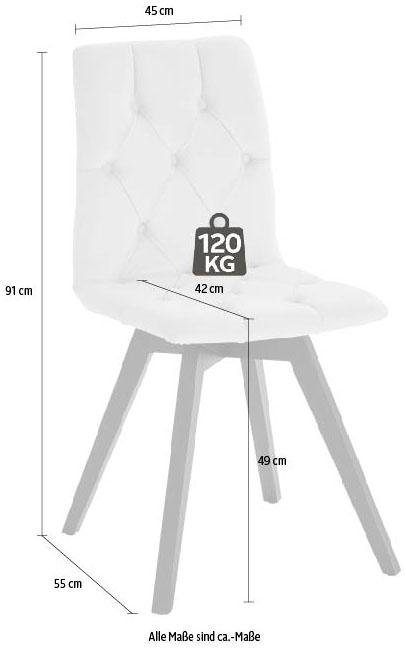 andas Stoel met 4 poten Melania met knoopstiksels (set van 2) (set, 2 stuks)