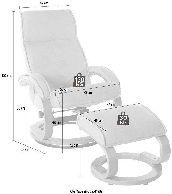 INOSIGN Relaxfauteuil Lille, TV-stoel, stoel met poef, woonkamer, Slaapfunctie, luxe microvezel bekleding en houten frame, zithoogte 46 cm