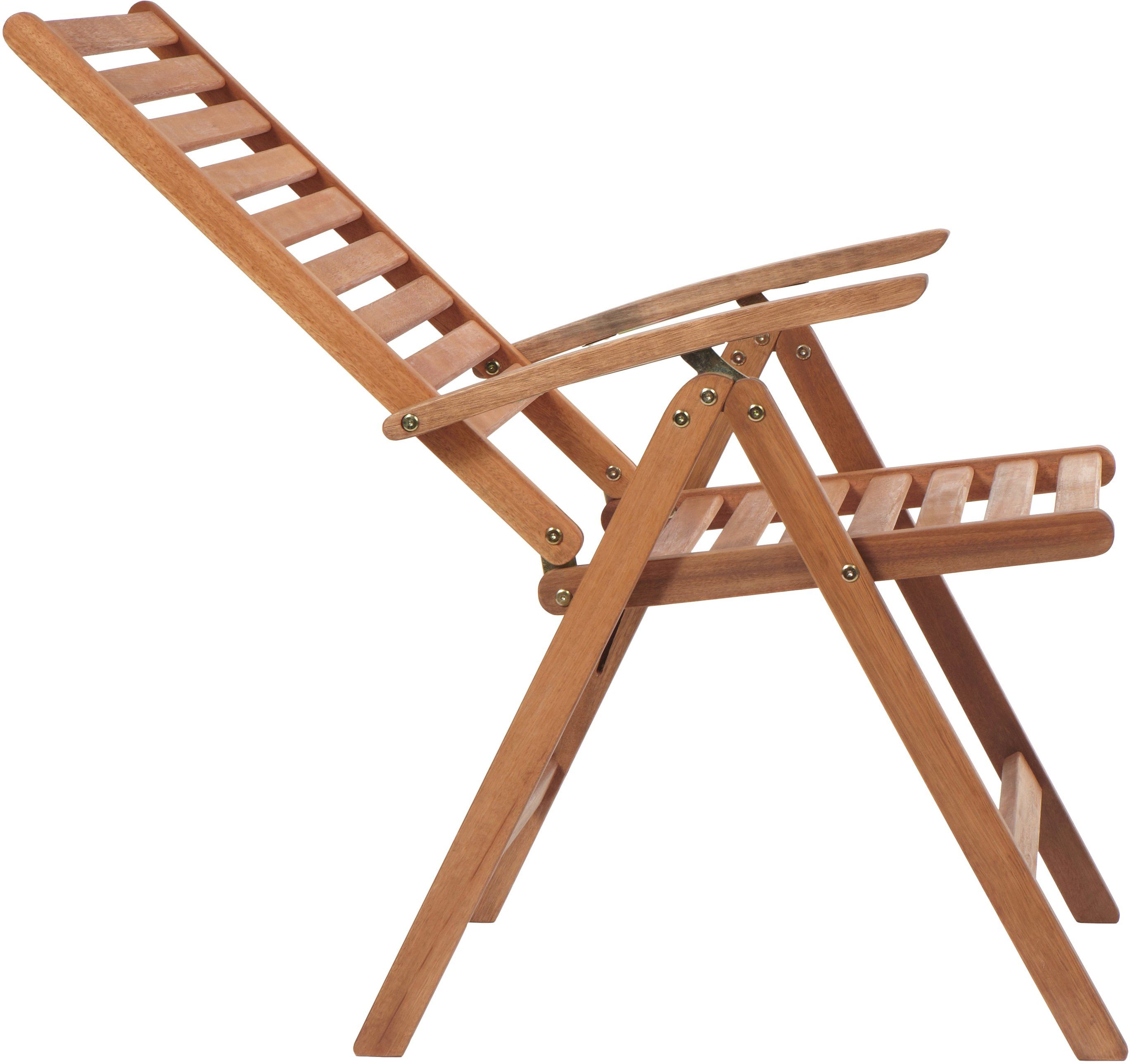 MERXX Tuinstoel Borkum, TOPSELLER! Eucalyptus, verstelbaar, bruin, incl. kussen (set, 2 stuks)