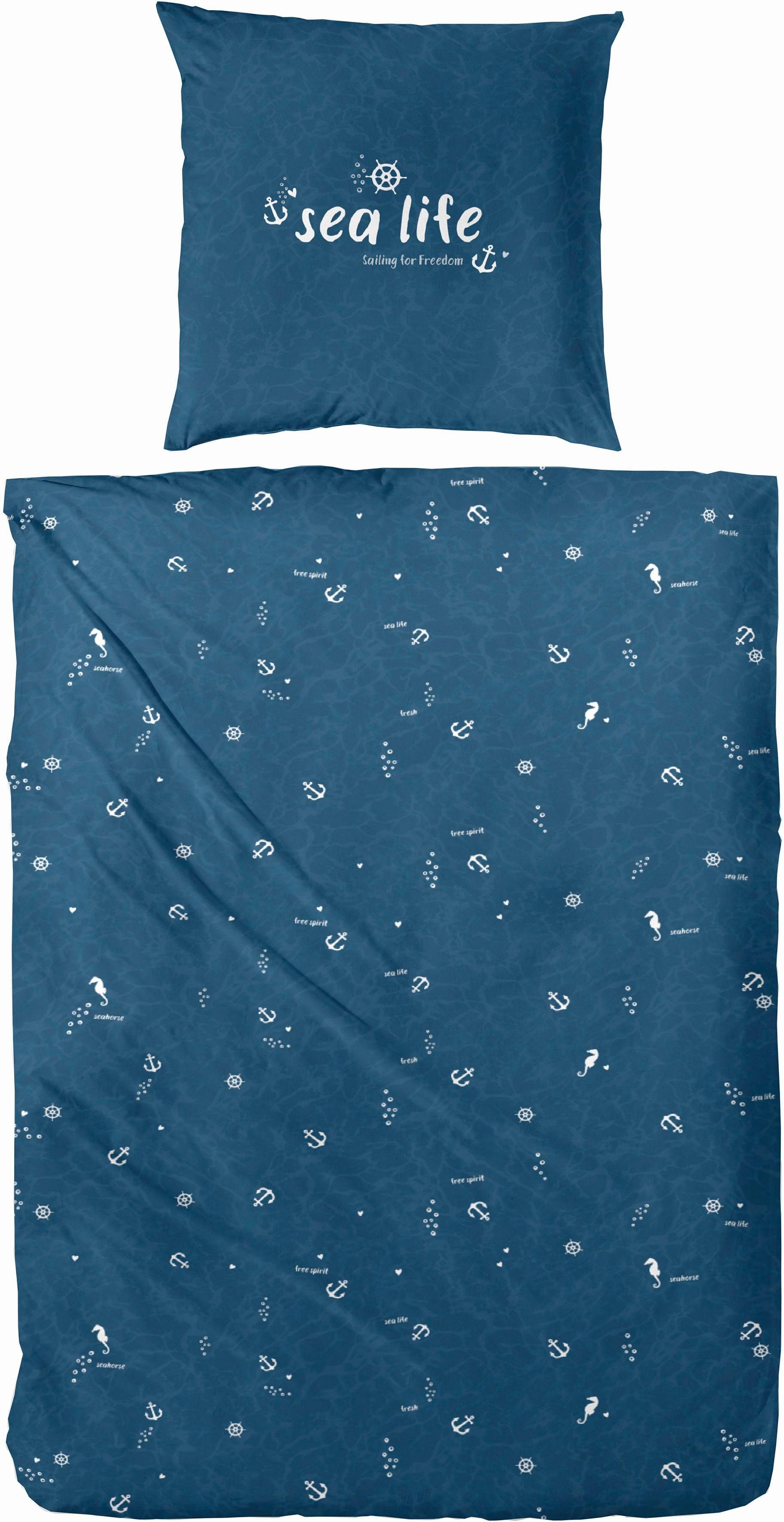 Primera Overtrekset Sealife met maritieme motieven (2-delig) dekbedovertrekken blauw
