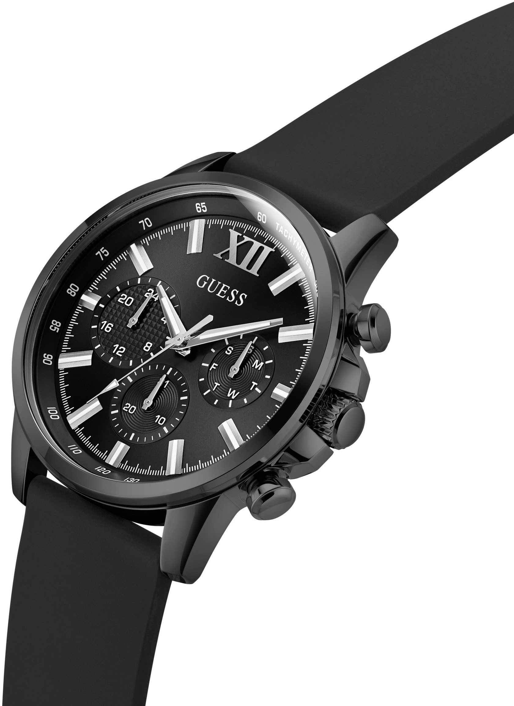 Guess Multifunctioneel horloge Walker Quartz horloge, polshorloge, herenhorloge, datum, weekdag, siliconen band