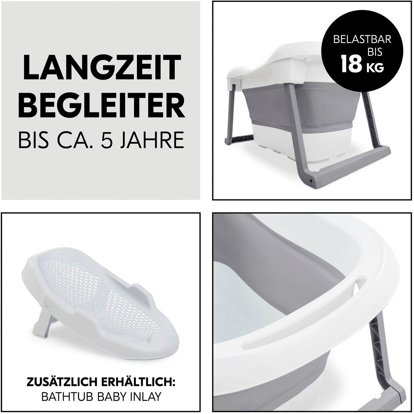 Hauck Babybadje Wash N Fold L, White/Stone Vouwbad met watertemperatuurmeting aan de afvoerstop