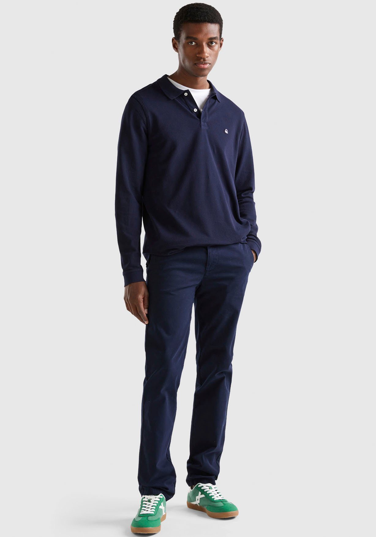 United Colors of Benetton Poloshirt met lange mouwen met splitjes opzij