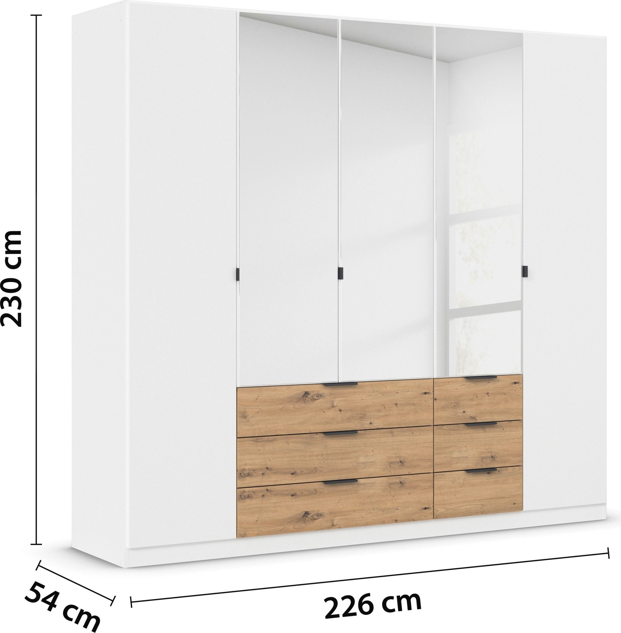 rauch Draaideurkast Kledingkast Kast Garderobe Slaapkamerkast DAVOA met contrasterende lades in eiken artisan made in germany