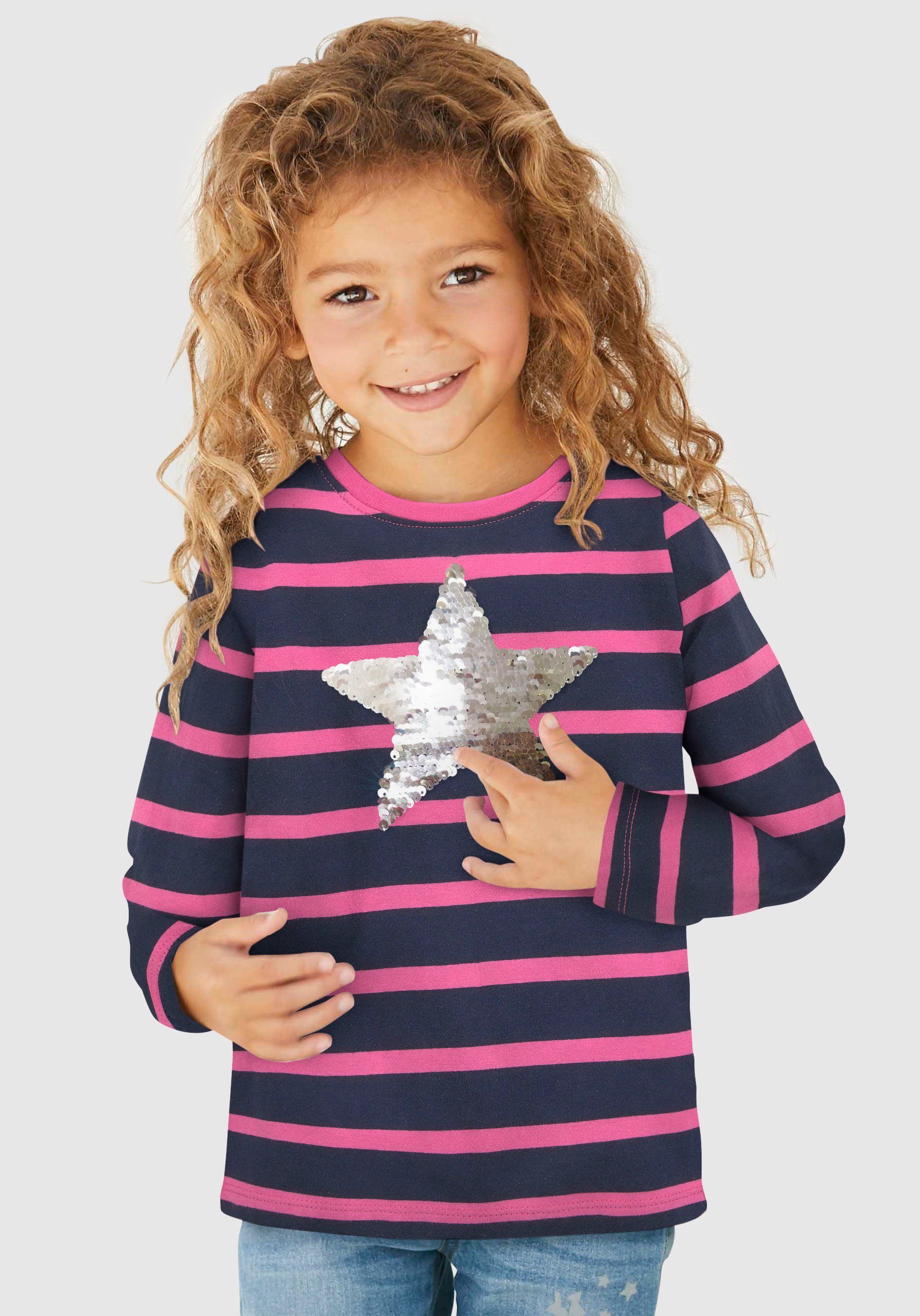 KIDSWORLD Shirt met lange mouwen Ster lange mouwen, basic pasvorm, met meerkleurige strepen